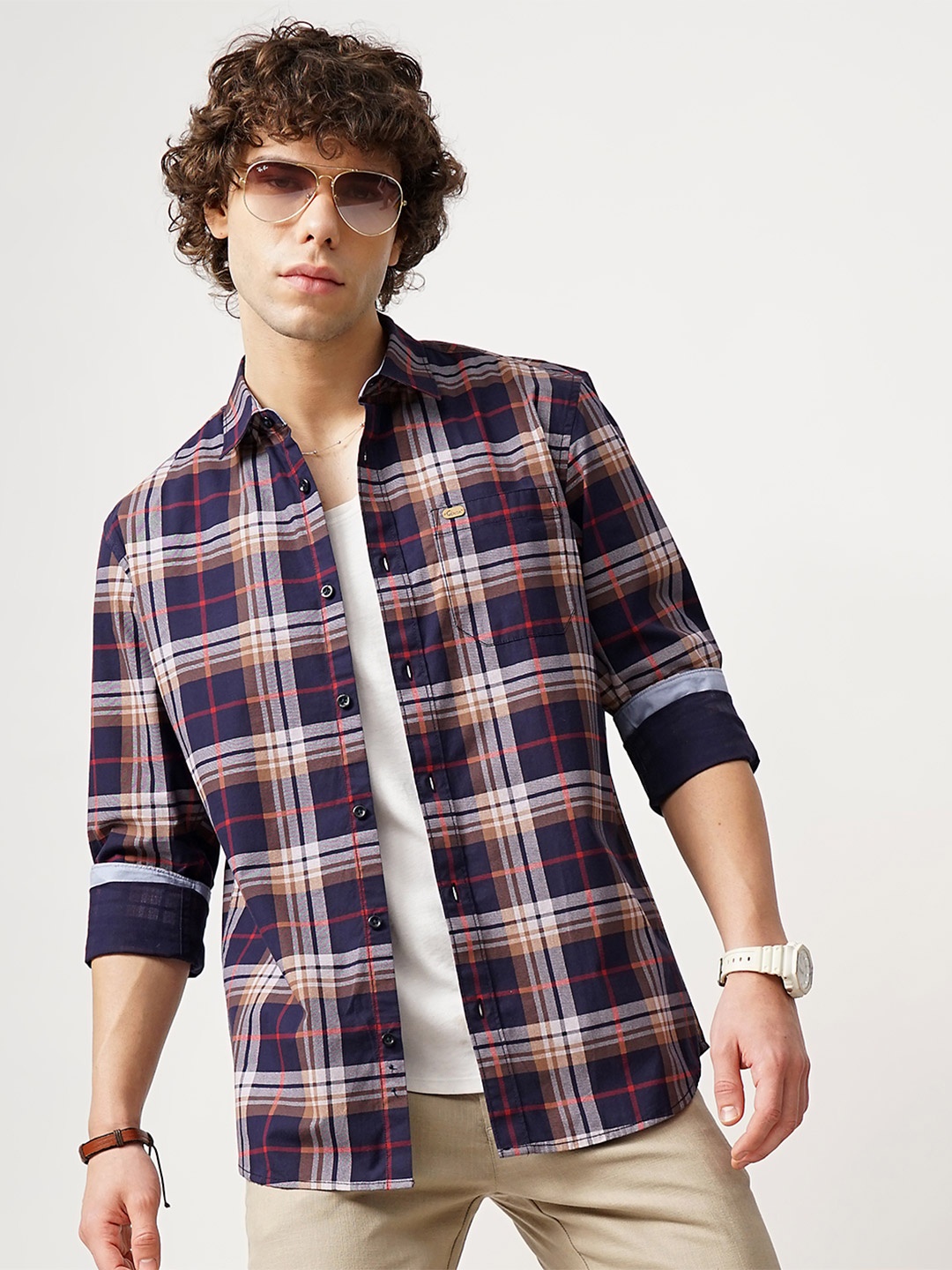 

Genoa Men Classic Slim Fit Tartan Checks Opaque Checked Casual Shirt, Navy blue