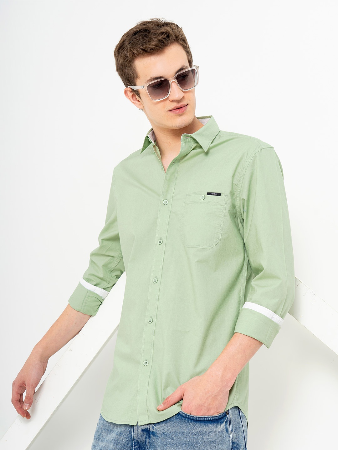 

Genoa Men Classic Slim Fit Opaque Casual Shirt, Green