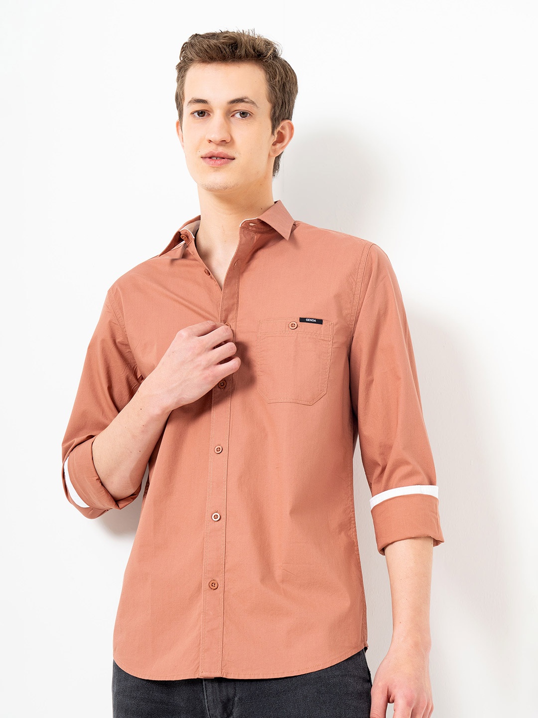 

Genoa Men Classic Slim Fit Opaque Casual Shirt, Rust