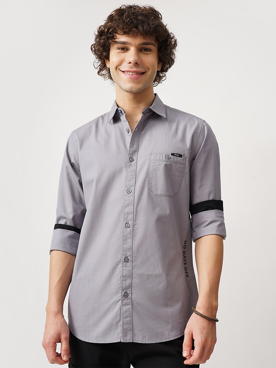 

Genoa Men Classic Slim Fit Opaque Casual Shirt, Grey