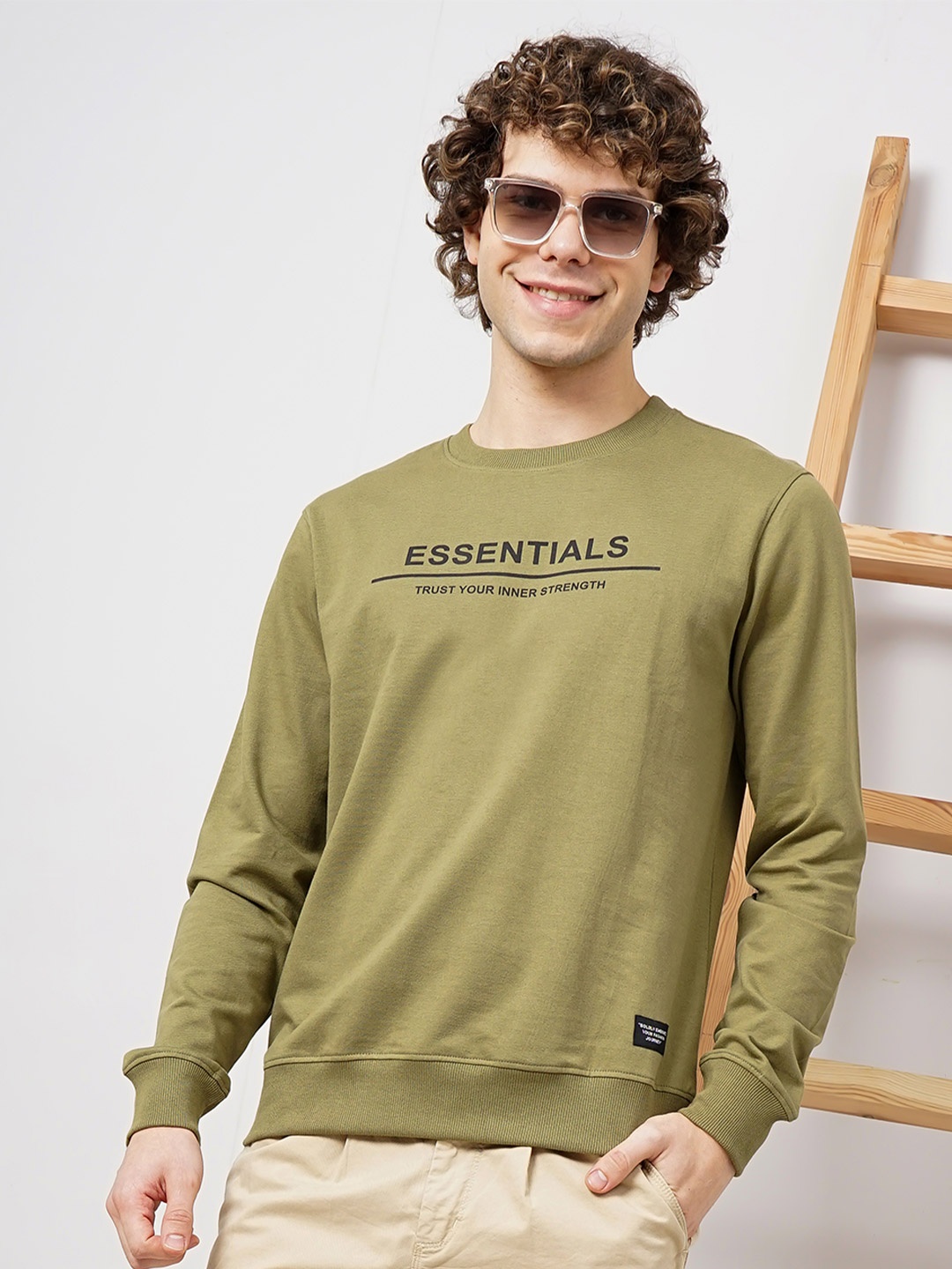 

Genoa Men Cotton Typography Printed Pullover Sweatshirt, Olive