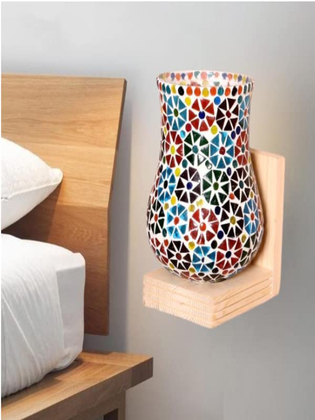 

KINIS Beige & Red Printed Quirky Bell Shaped Wooden Wall Lamp