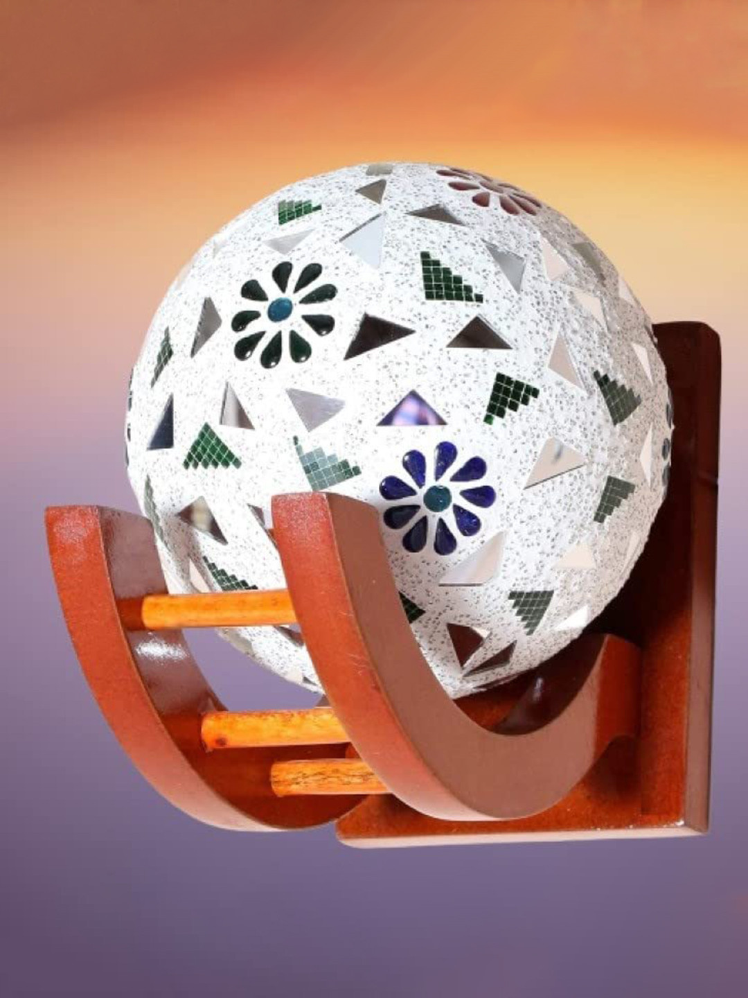 

KINIS Brown & White Printed Wooden Spherical Shaped Wall Lamp
