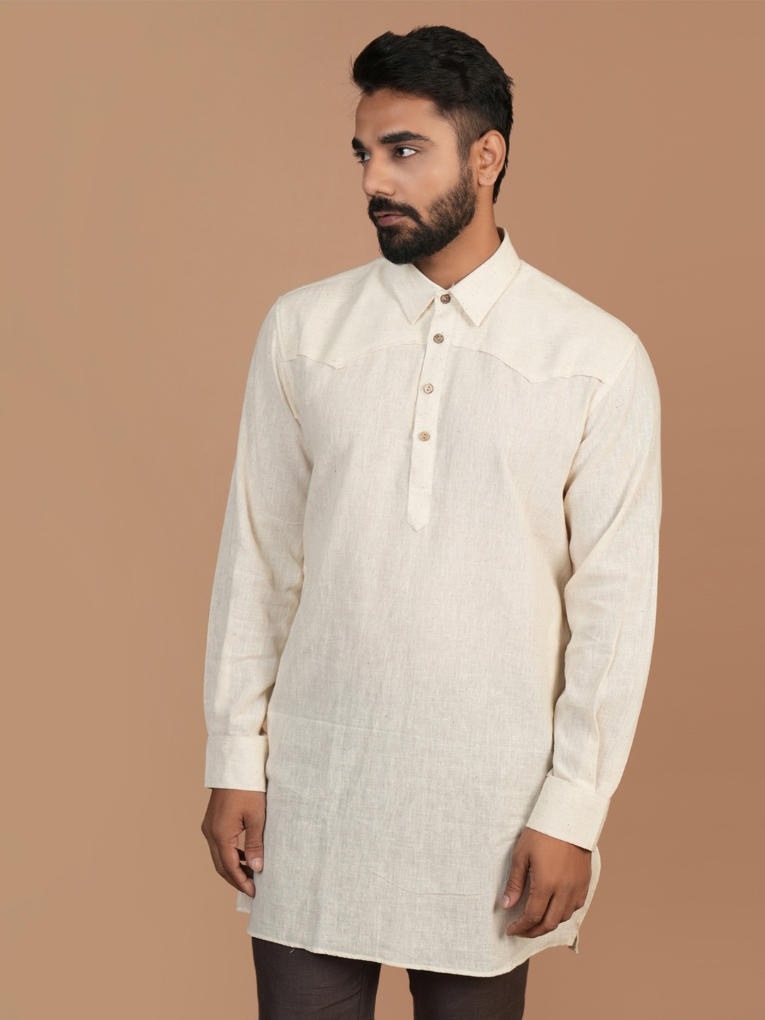 

Inkriti Shirt Collar Organic Cotton Short Pathani Kurta, White