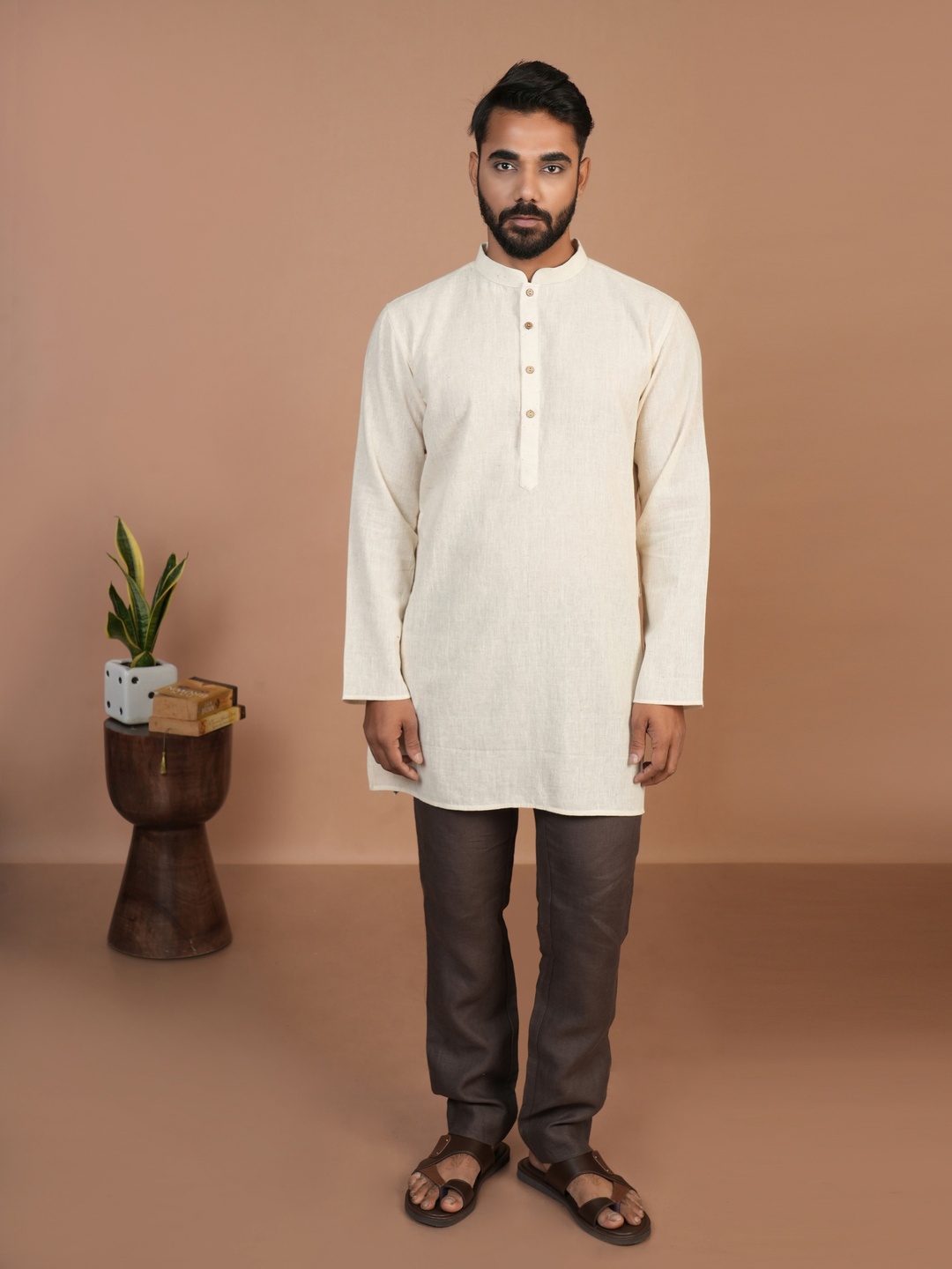

Inkriti Mandarin Collar Organic Cotton Straight Kurta, White