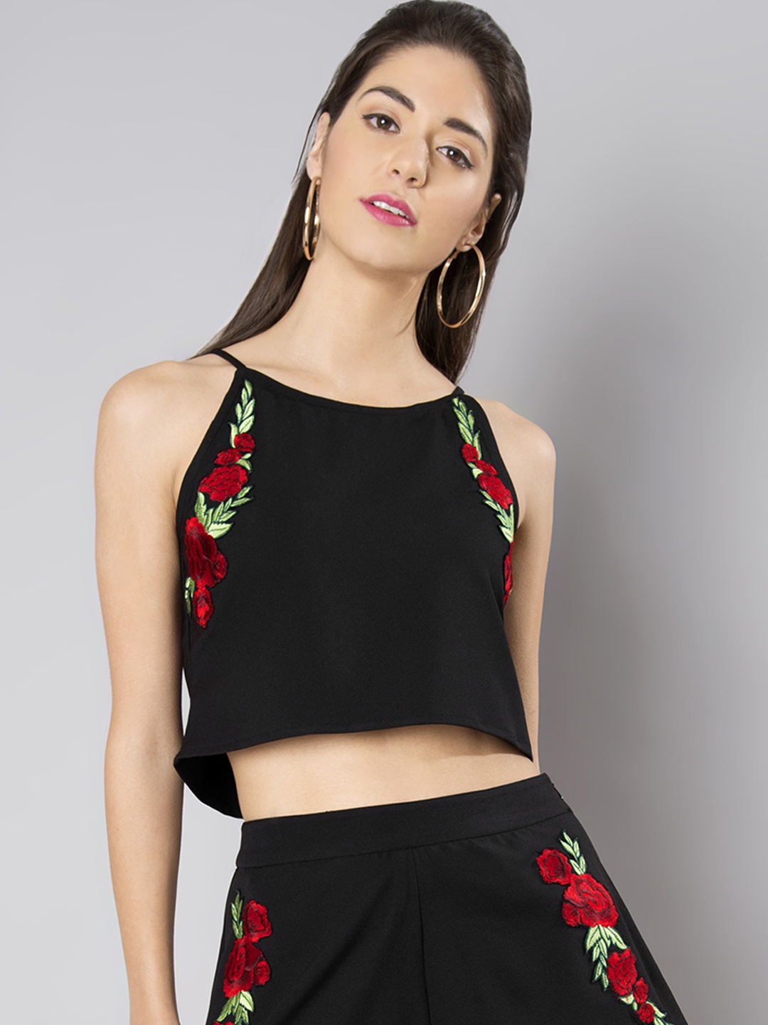 

FabAlley Women Black Solid Crop Top