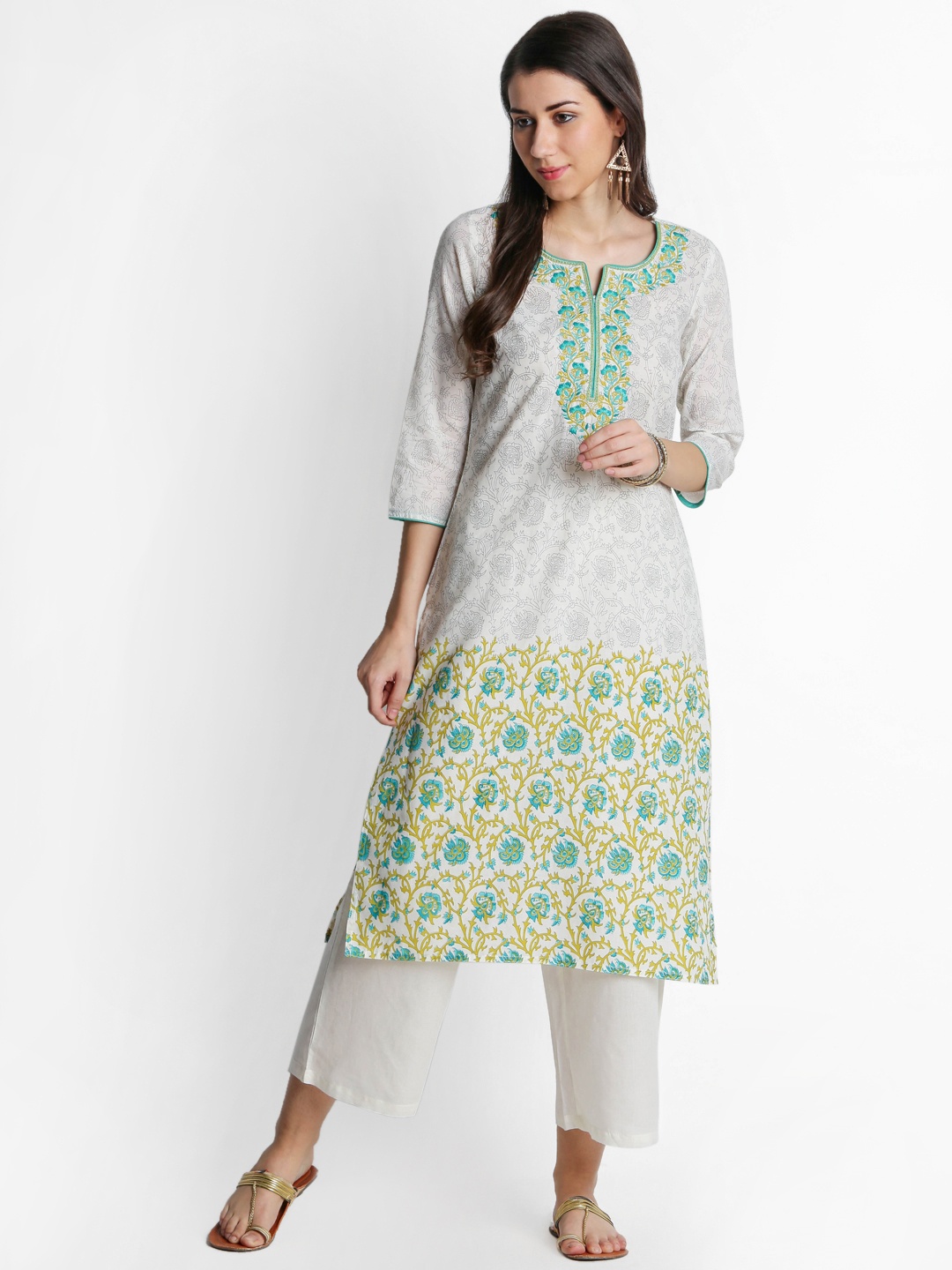 

TRISHAA BY PANTALOONS Women Off-White Printed Kurta with Palazzos