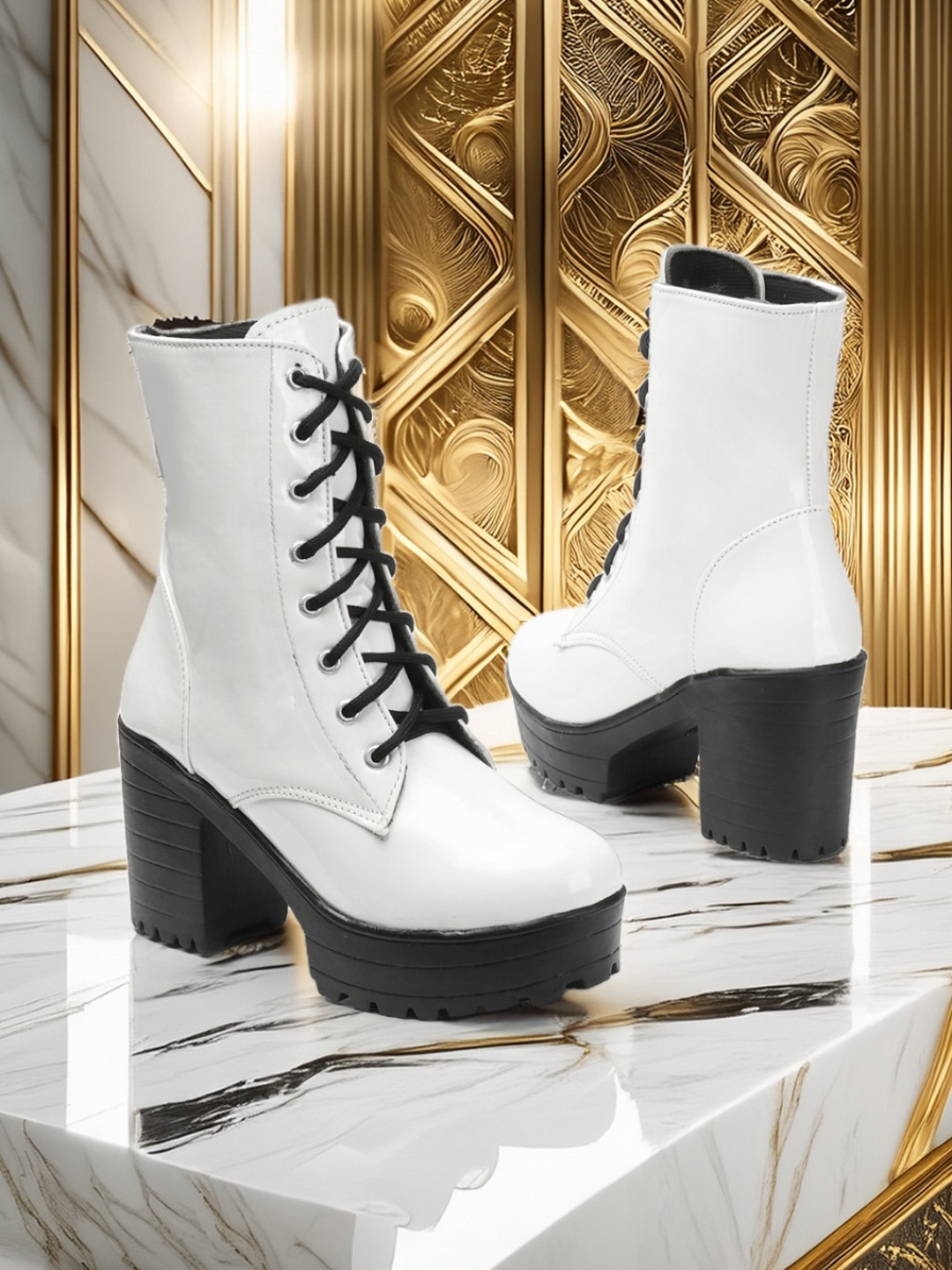 

FRANINO PARIS Women Ankle Length Block Heel Boots, White