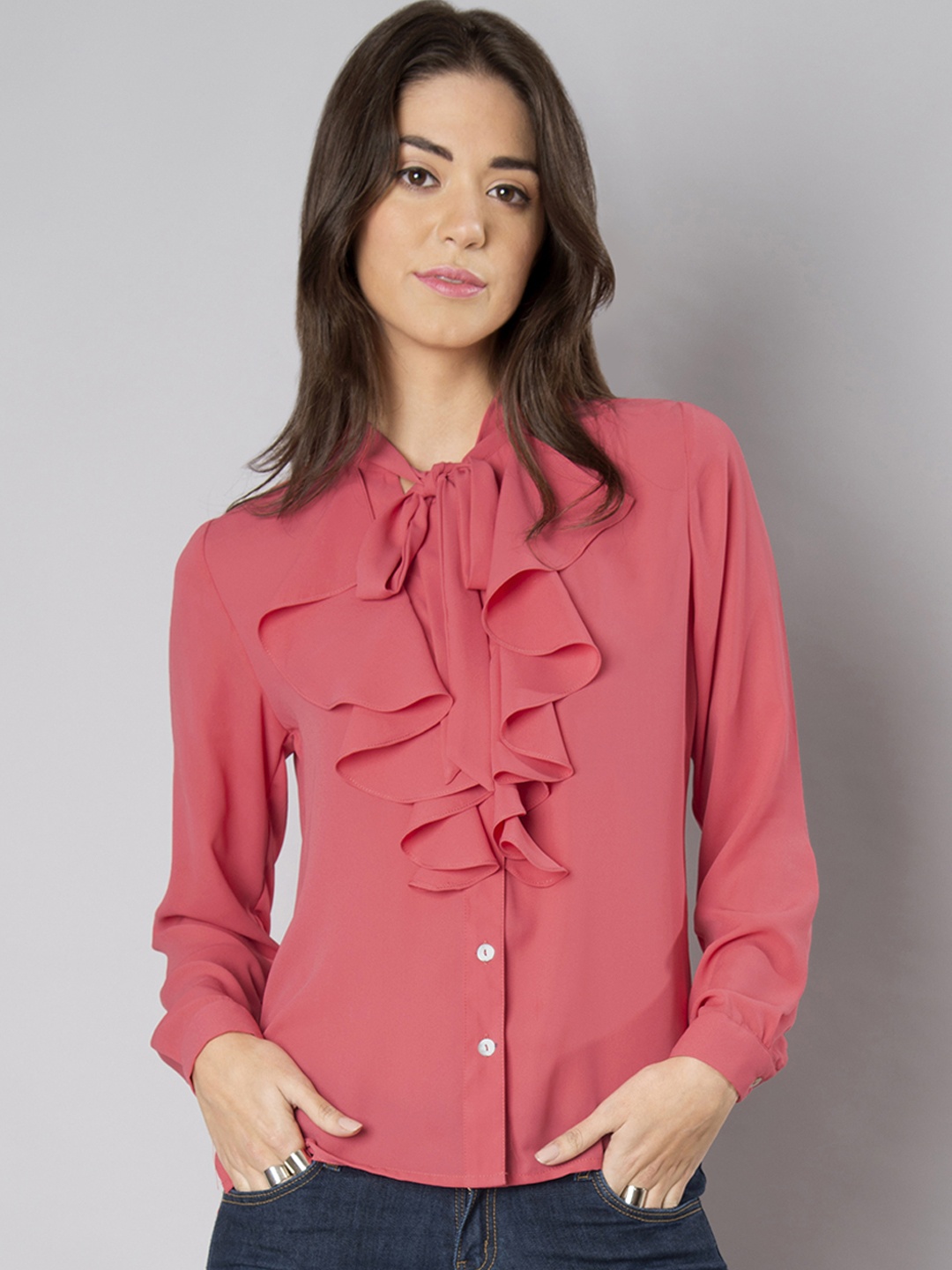 

FabAlley Women Pink Solid Shirt-Style Top