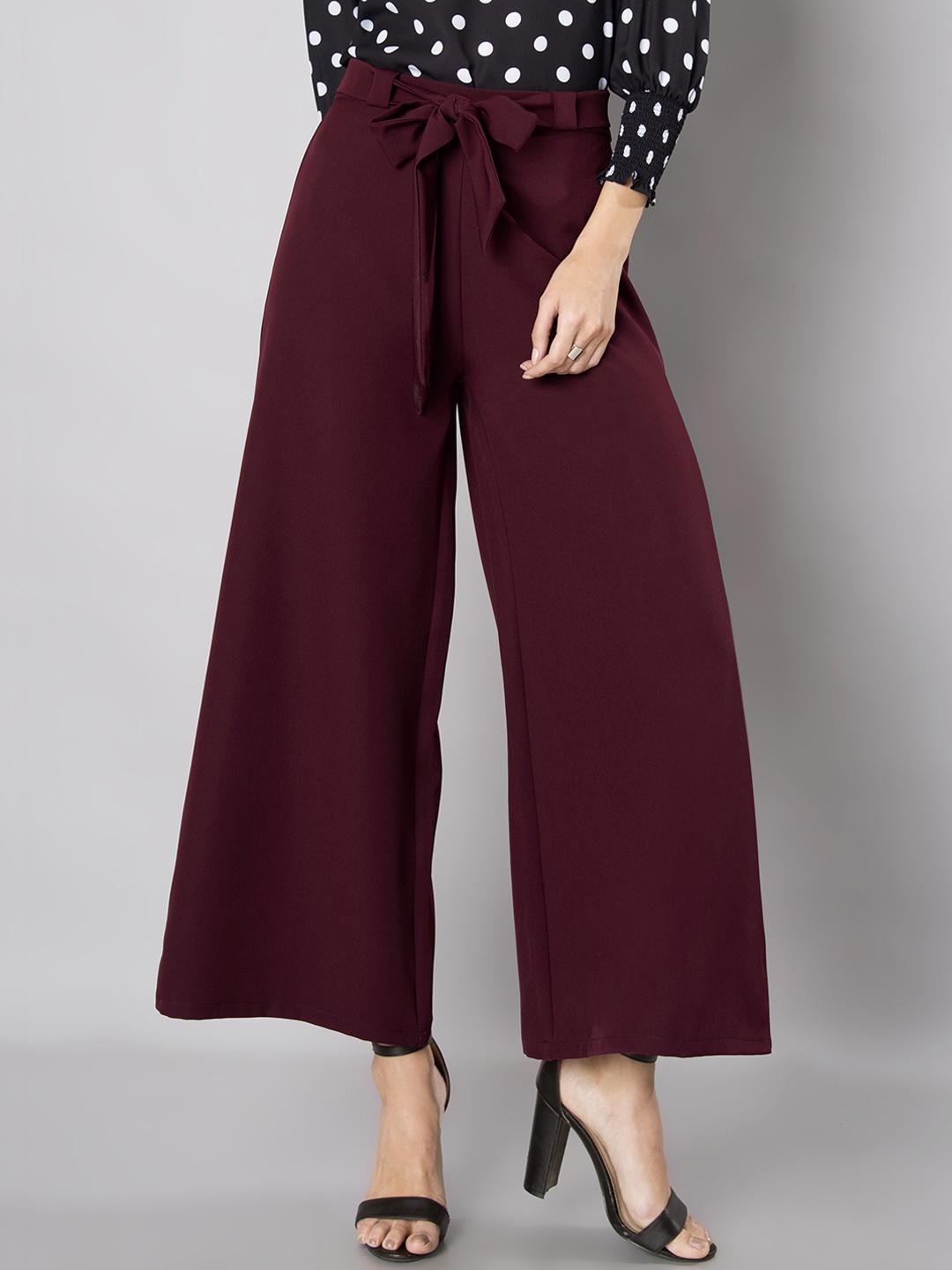 

FabAlley Women Maroon Solid Flared Palazzos