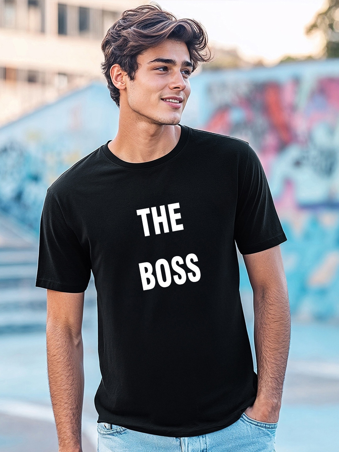 

Bewakoof Men Typography Printed Round Neck Cotton T-shirt, Black