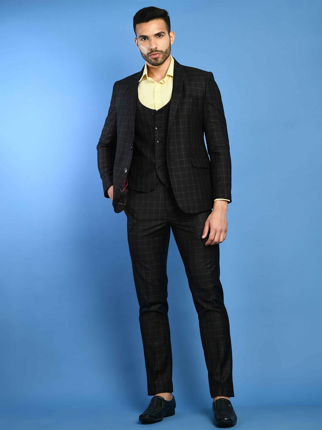 

SQUIREHOOD Men Tailored Fit Single-Breasted 3 Piece Suits, Black