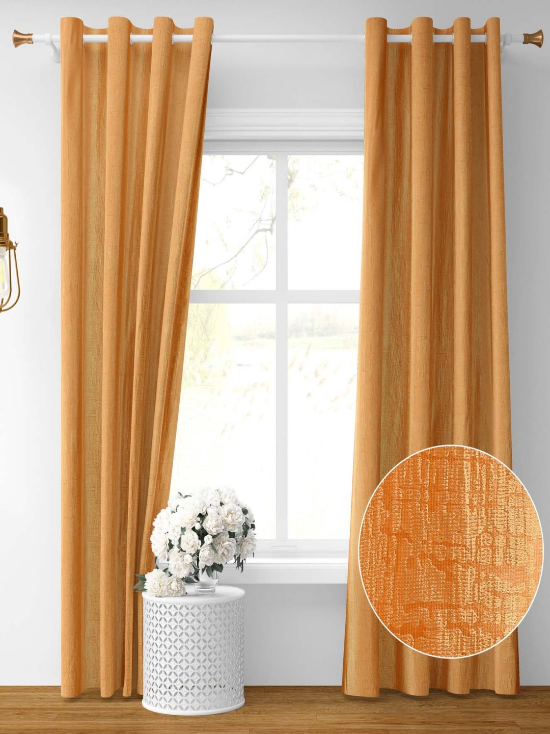 

Galaxy Home Decor Gold-Toned 2 Pieces Self Design Room Darkening Door Curtains