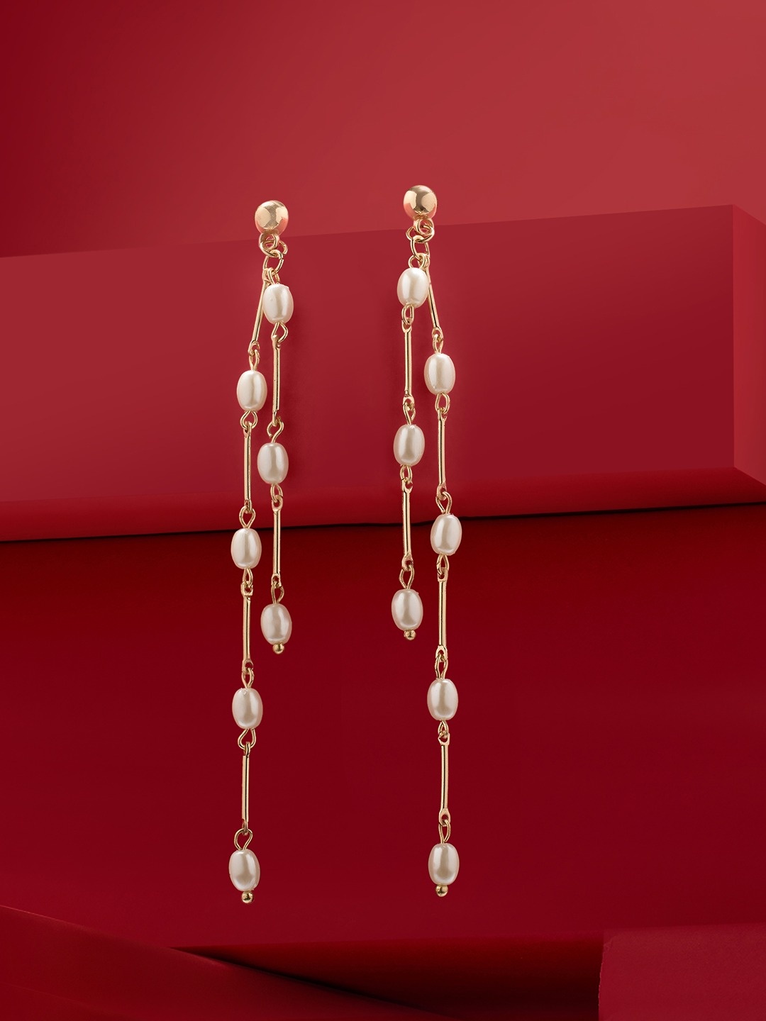 

Zaveri Gold-Plated Pearls Beaded Classy Contemporary Drop Earrings