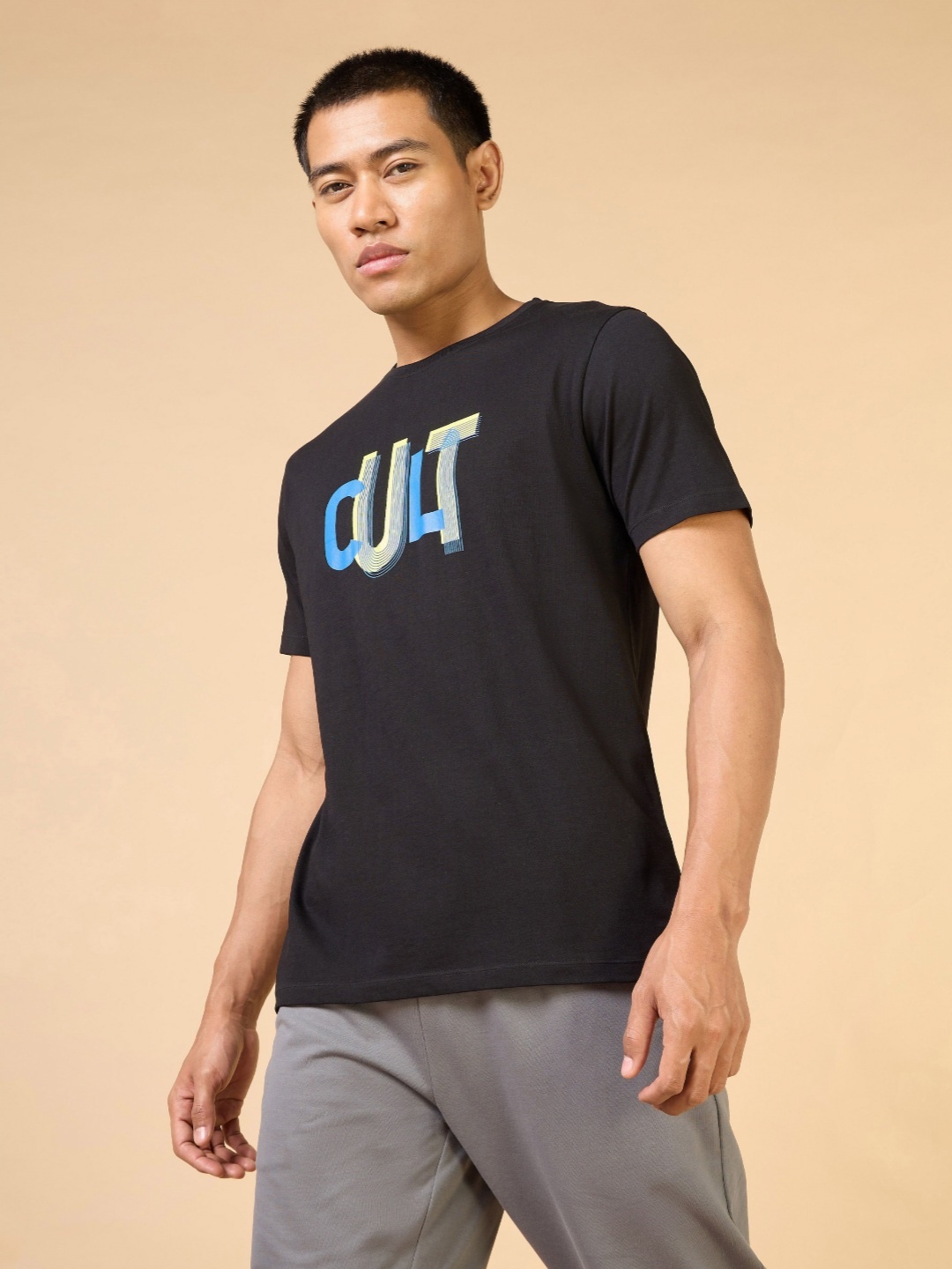 

CULT Men Graphic Comfortech T-shirt, Black