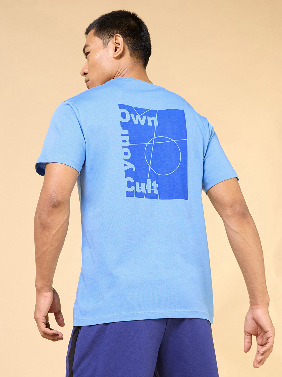 

CULT Men Typography Printed Plug n Play Cotton T-shirt, Blue