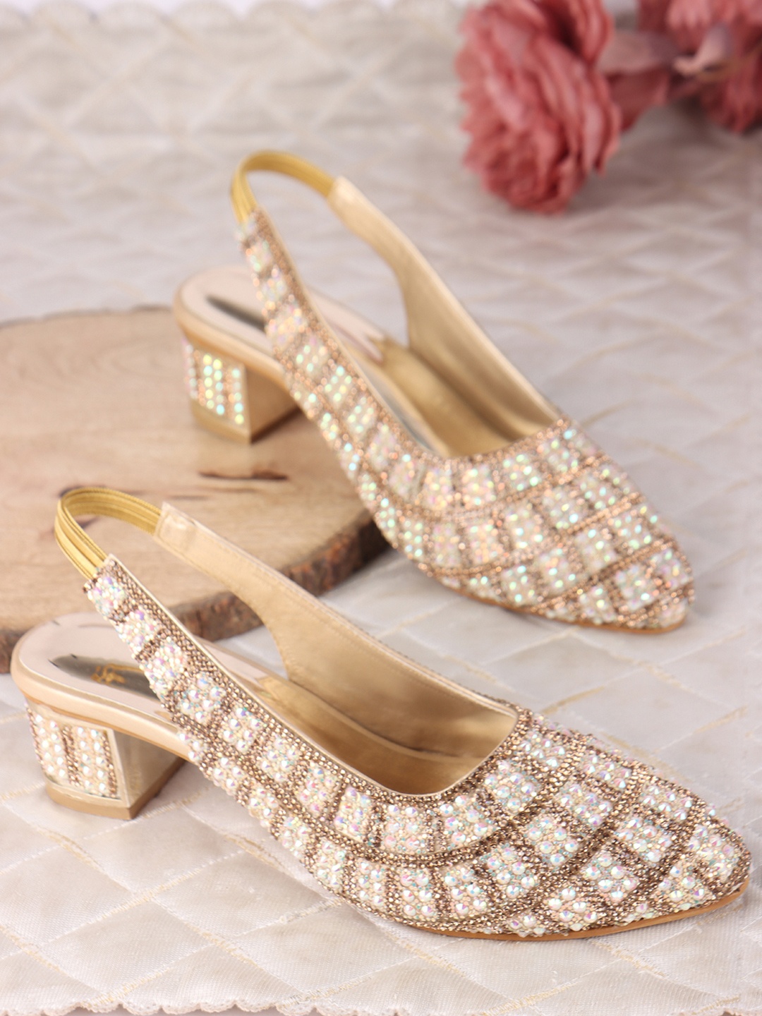 

Anouk Embellished PU Party Block Pumps, Gold