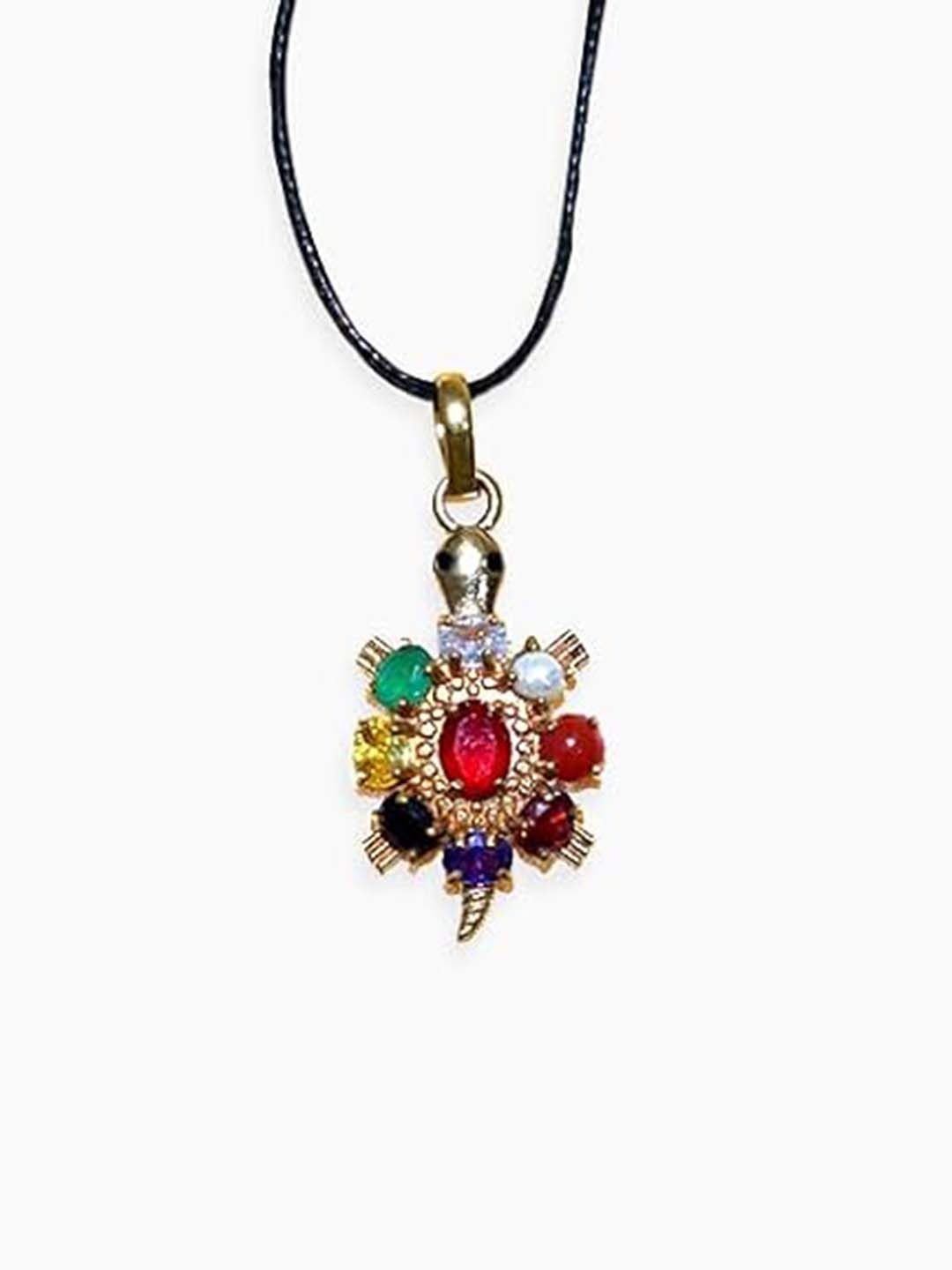 

NAYRA HANDICRAFTS Crystal Studded Turtle Pendant With Cord, Gold