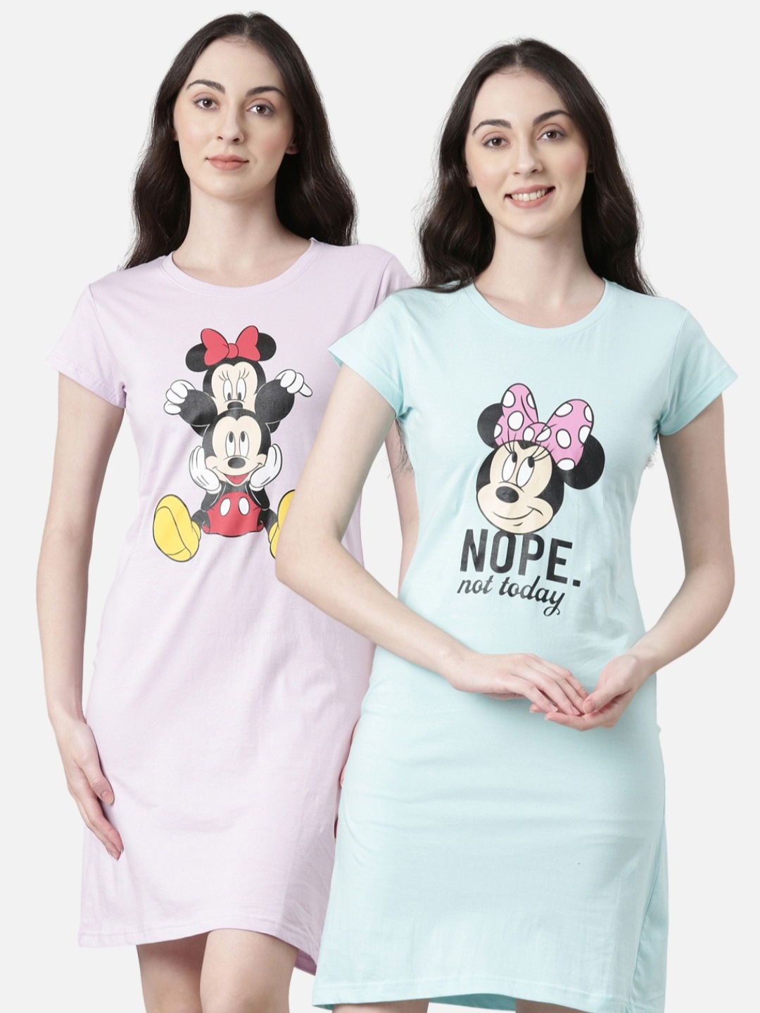 

Nap Chief Pack Of 2 Women Mickey and Minnie Mouse Above Knee T-shirt Dress, Turquoise blue