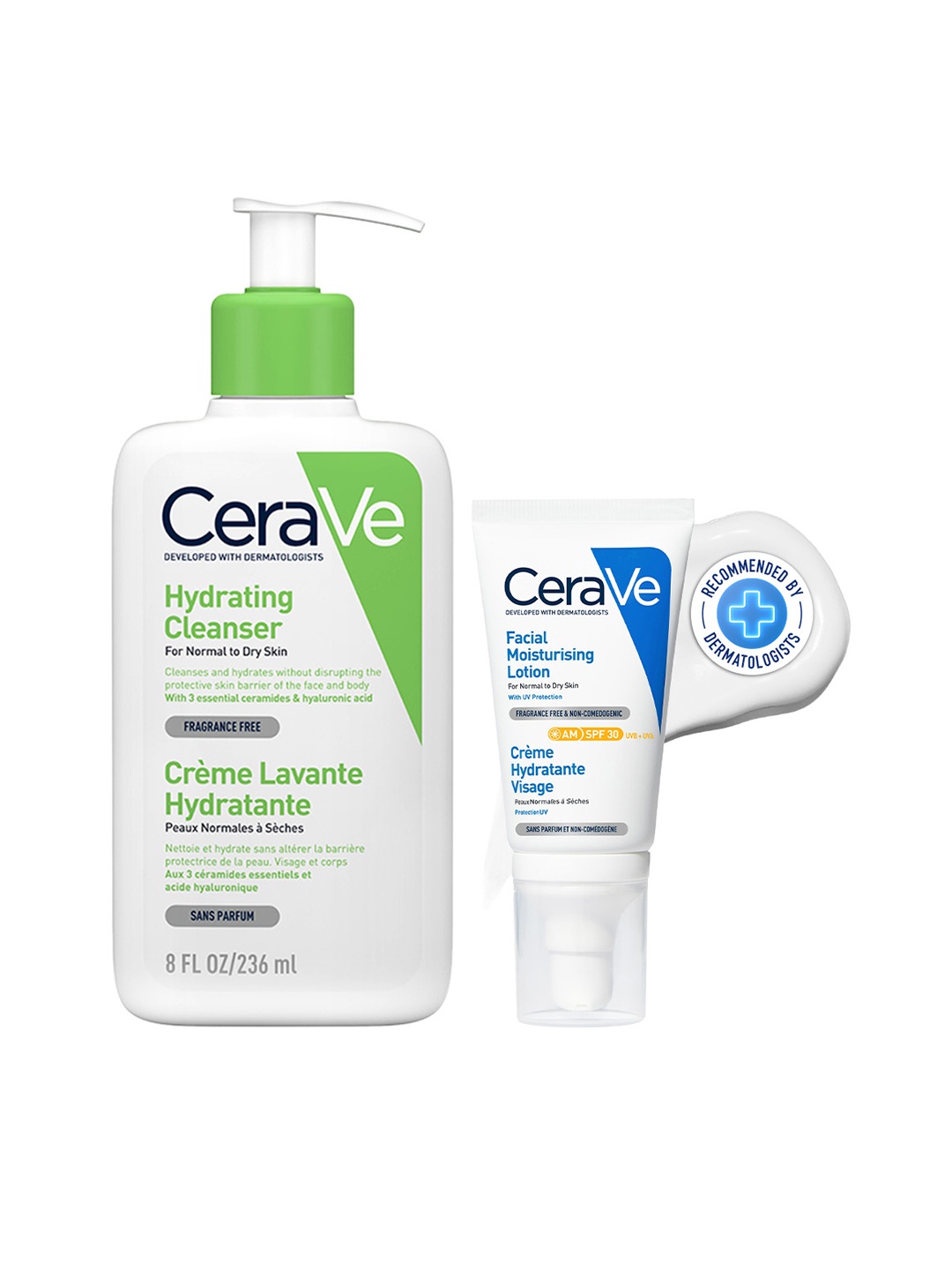 

CeraVe Hydrating Facewash & AM Moisturizing Lotion with SPF 30 Combo - Morning Regime, White