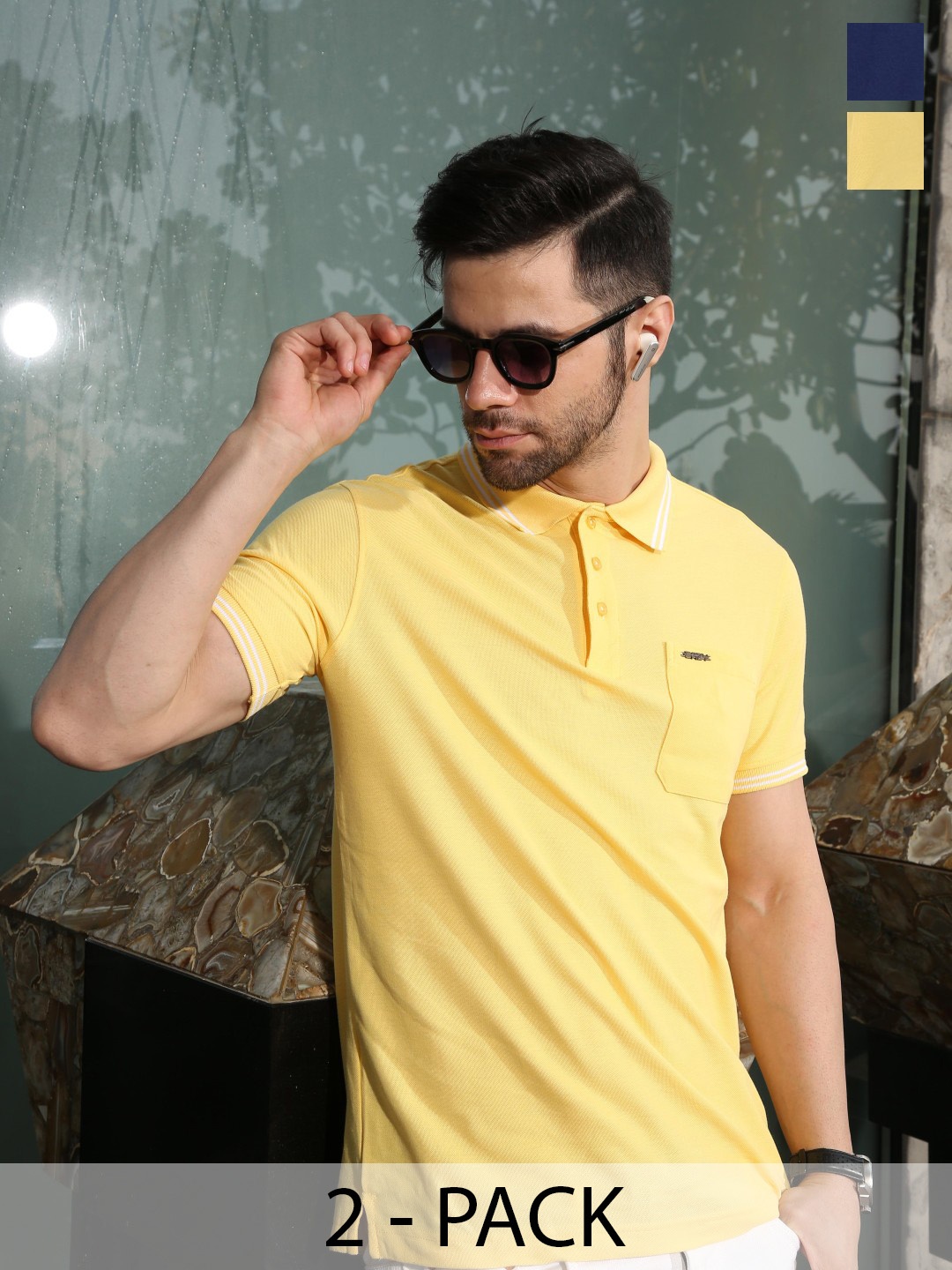 

EAZY Men Pack of 2 Solid Polo Collar T-shirts, Yellow