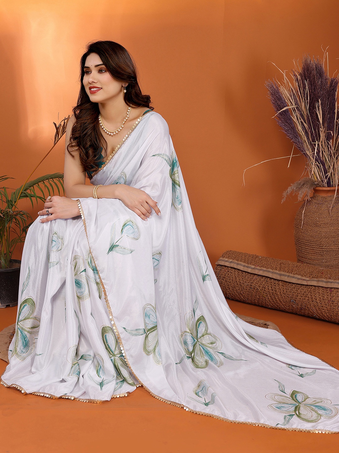 

all about you Floral Printed Saree, White