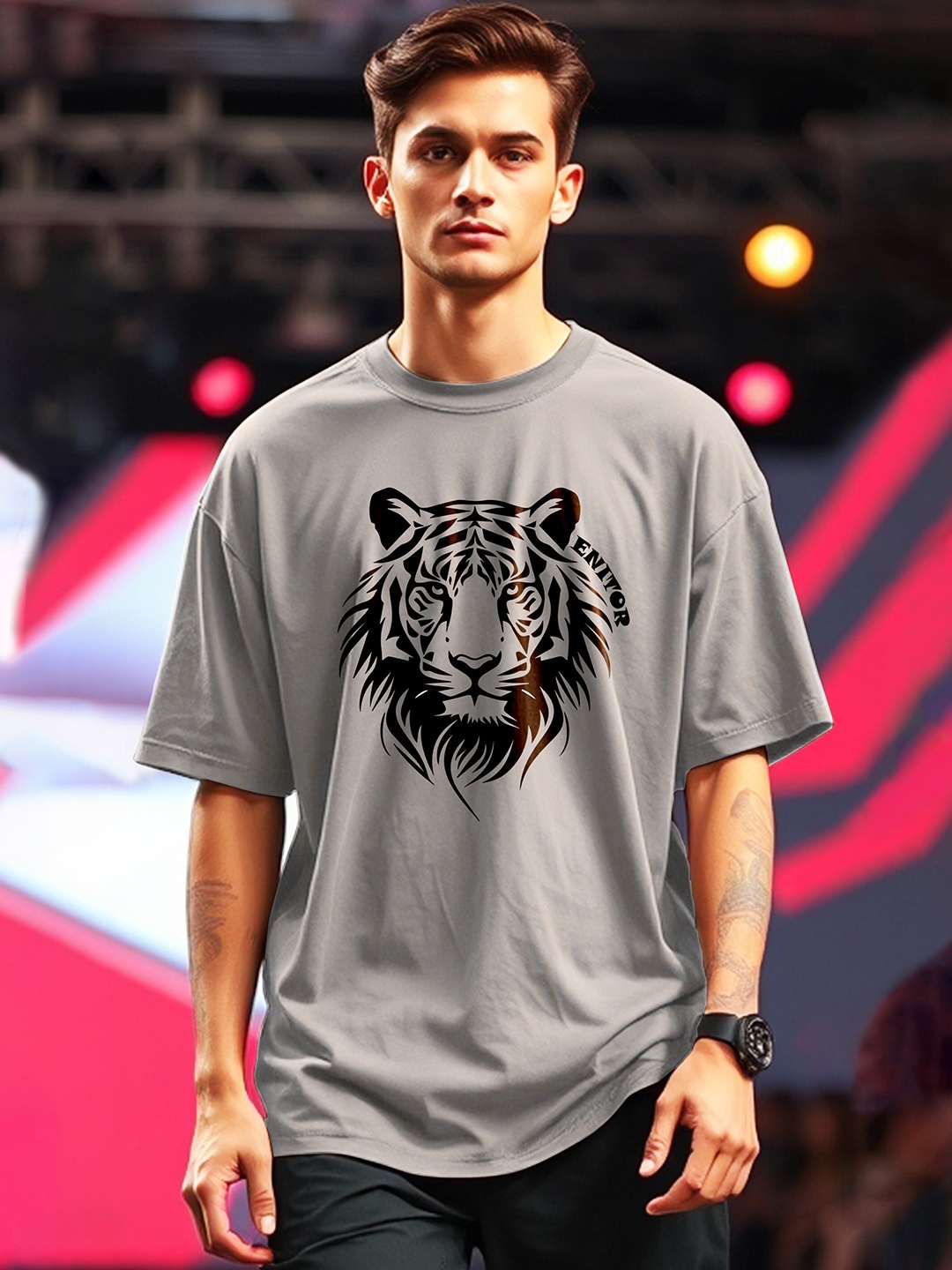

AUSK Men Animal Printed Round Neck Cotton T-shirt, Grey