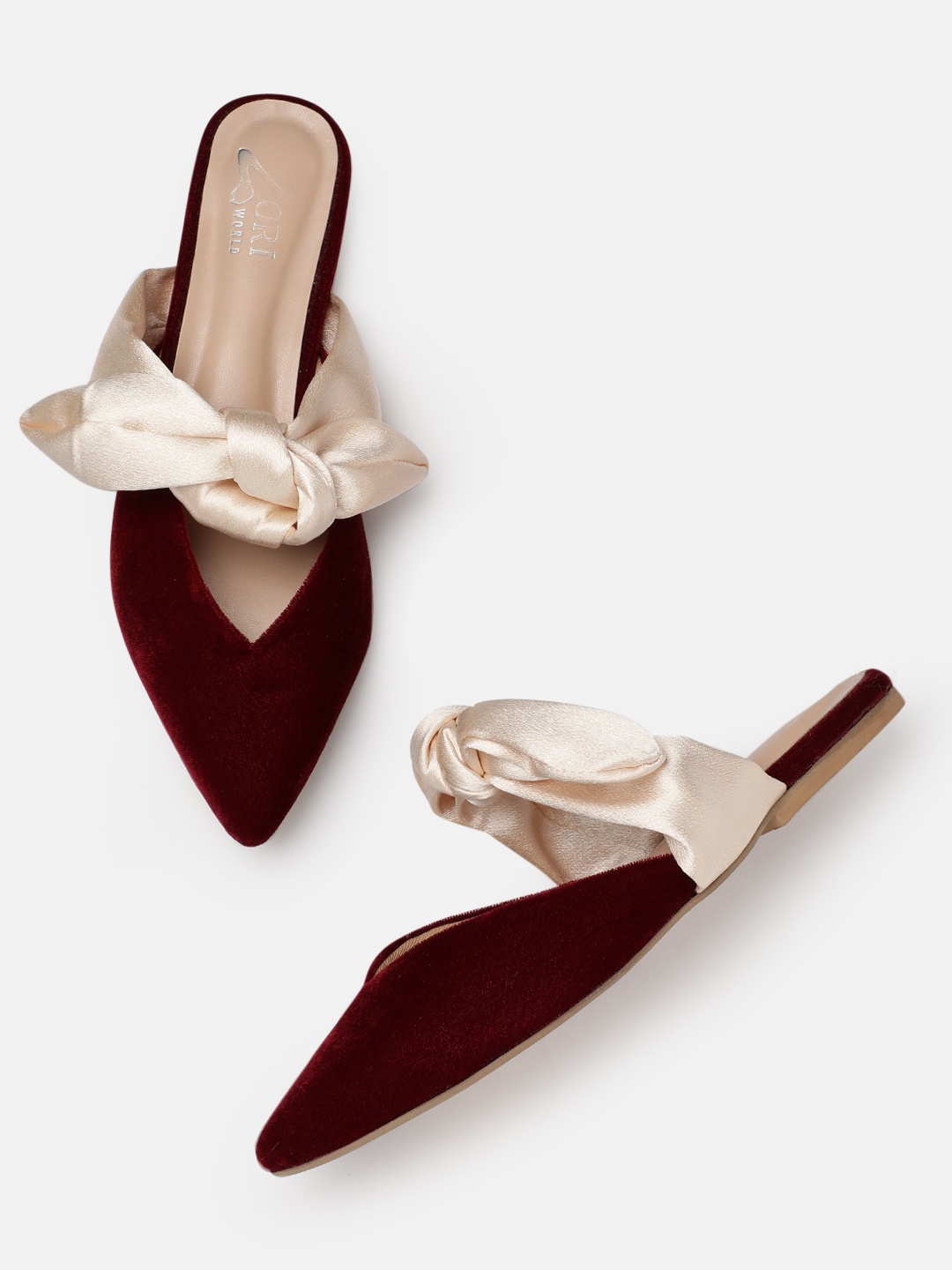 

ZORI WORLD Women Party Mules with Bows Flats, Maroon