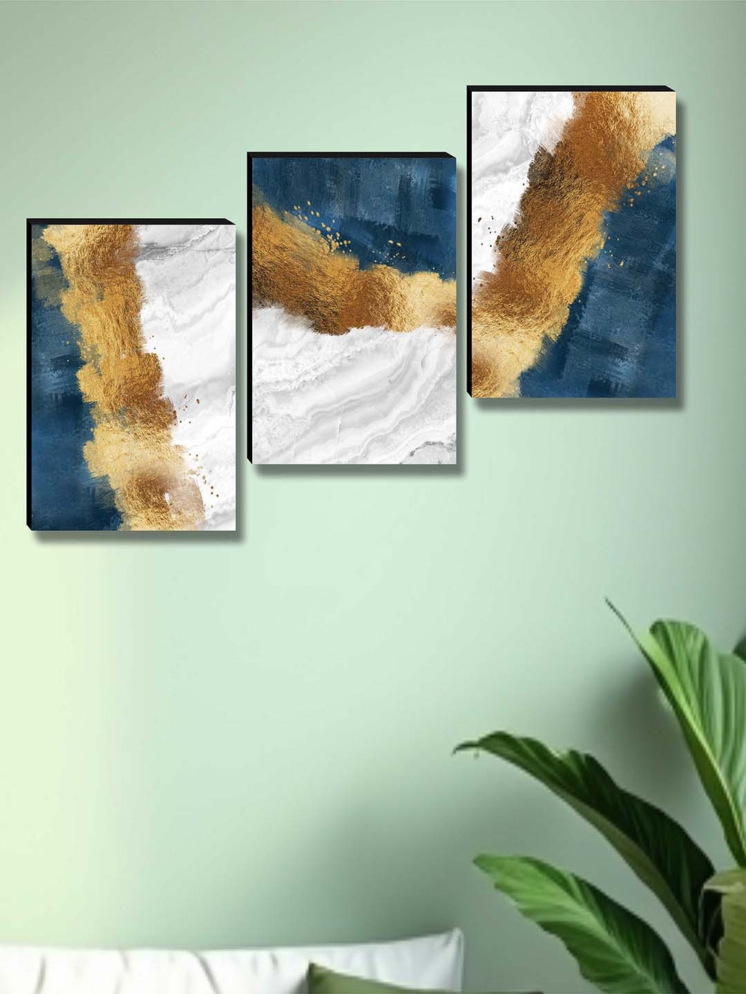 

Myntra Elegant Homes Teal & Gold-Toned 3 Pieces Abstract Wall Paintings