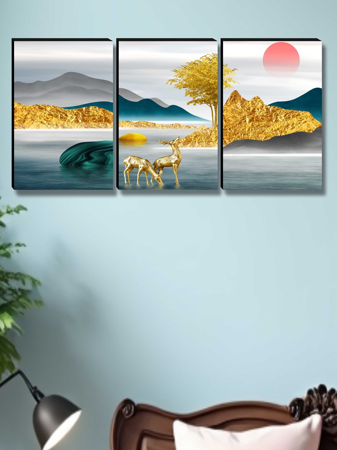 

Myntra Elegant Homes Grey & Gold-Toned 3 Pieces Deer Wall Arts