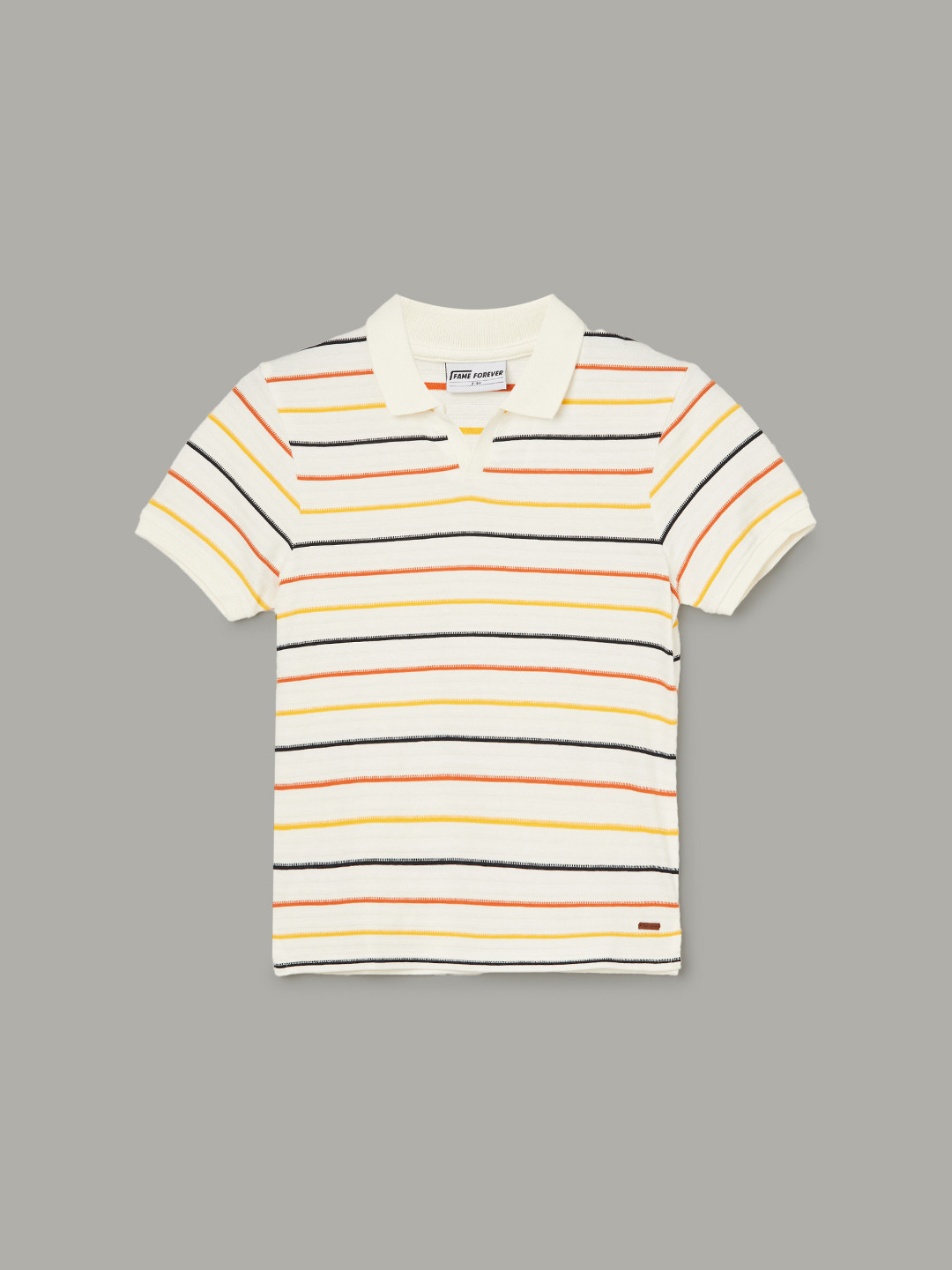 

Fame Forever by Lifestyle Boys Striped Shirt Collar Pure Cotton T-shirt, White
