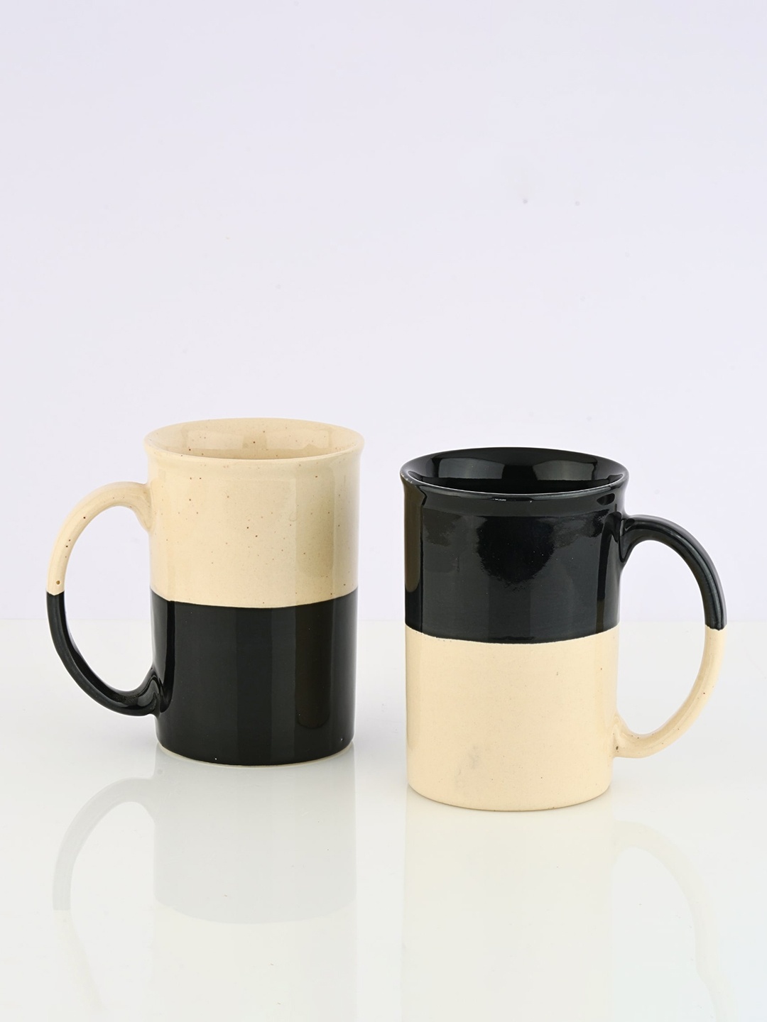 

BlackCarrot White & Black 2 Pieces Printed Glossy Ceramic Tall Mugs