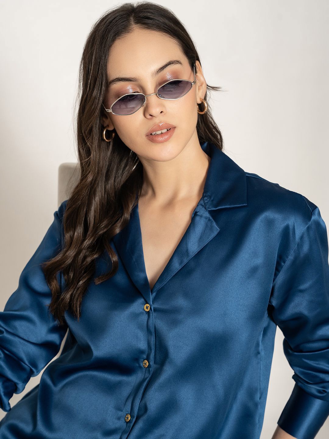 

Lounge Dreams Comfort Cuban Collar Oversized Casual Shirt, Navy blue