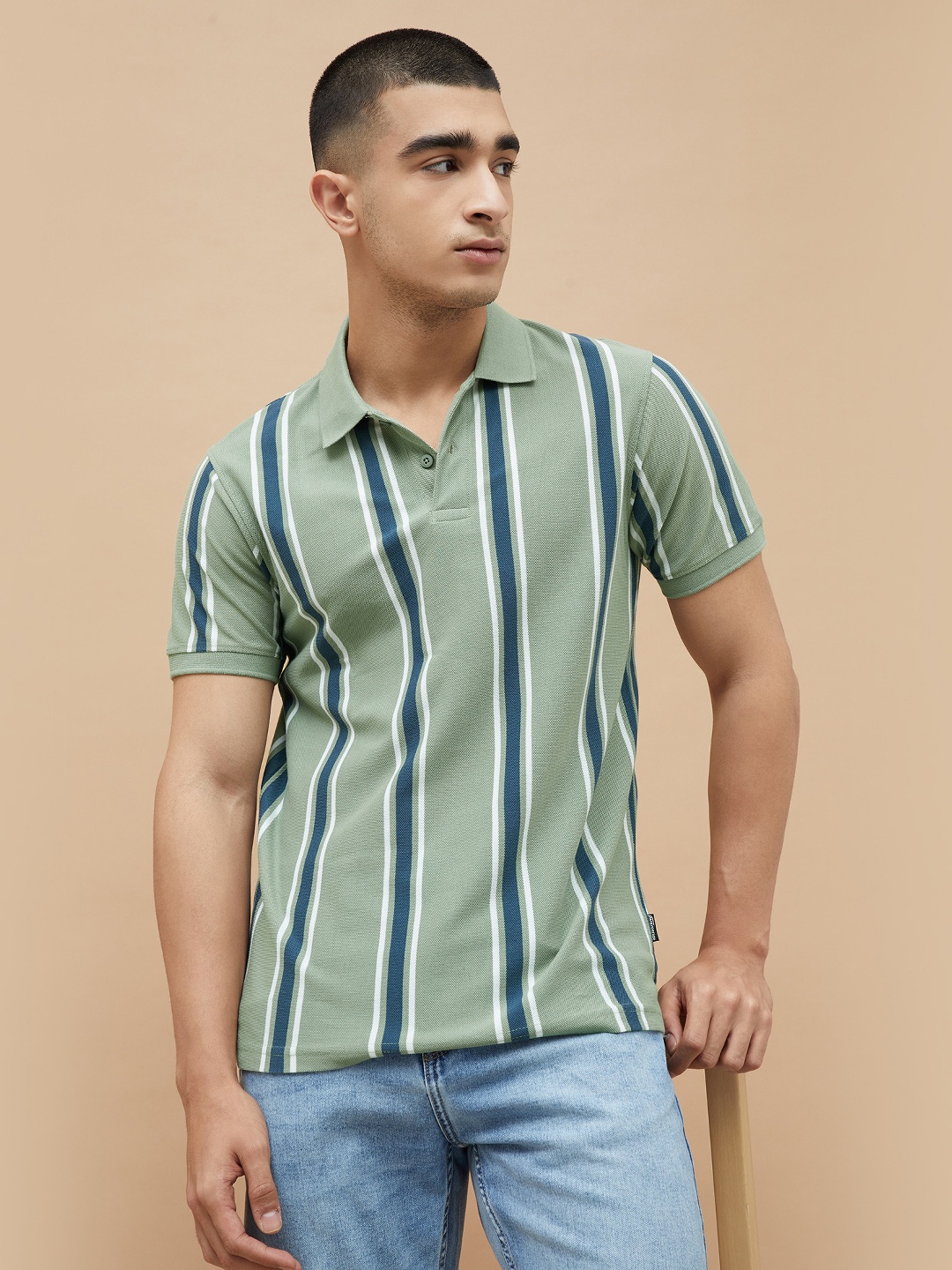 

Fame Forever by Lifestyle Men Striped Polo Collar Pockets T-shirt, Grey