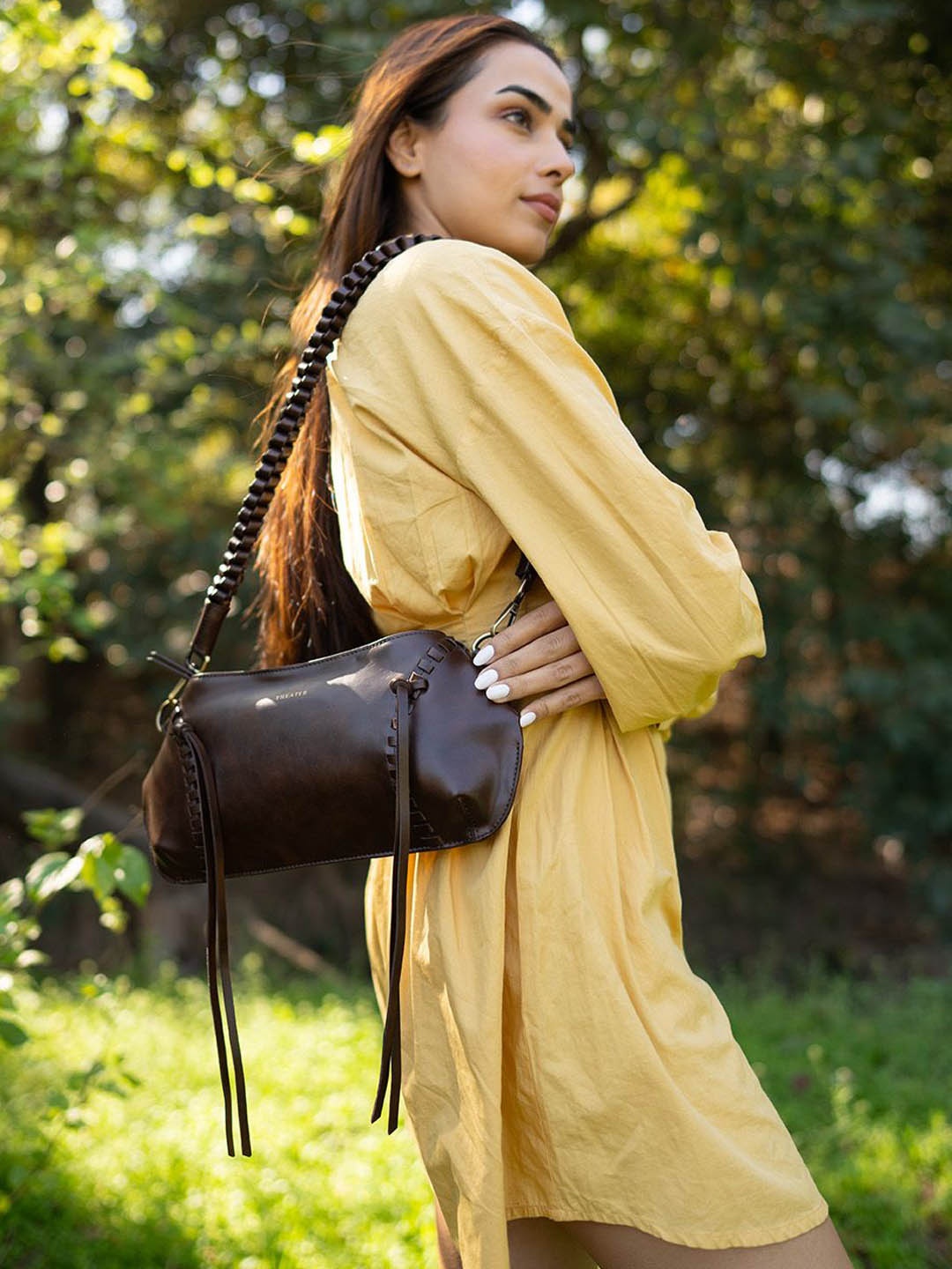 

Theater Half Moon Shoulder Bag with Fringed, Brown