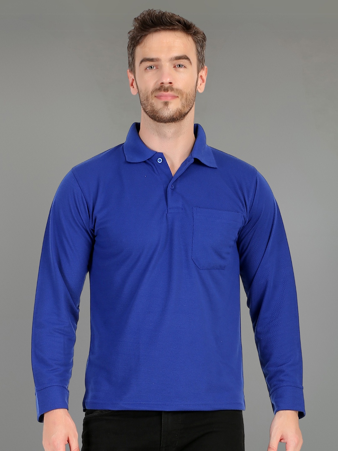 

SMAN Men Solid Polo Collar Cotton Regular Fit T-shirt, Navy blue