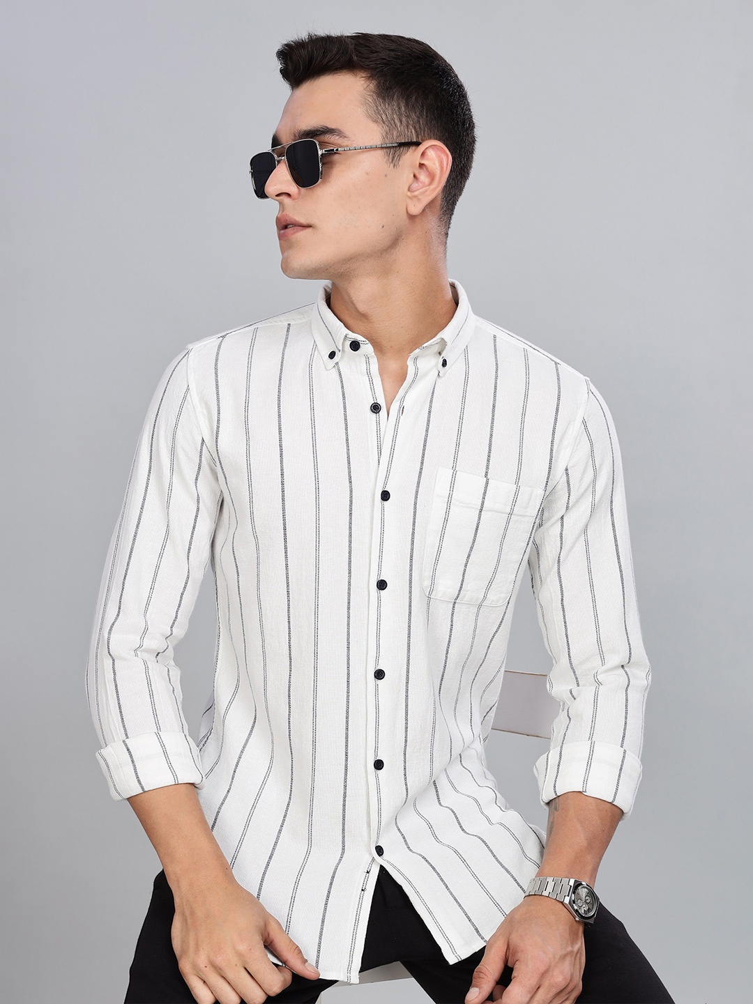 

HERE&NOW Men Slim Fit Opaque Striped Casual Shirt, Multi