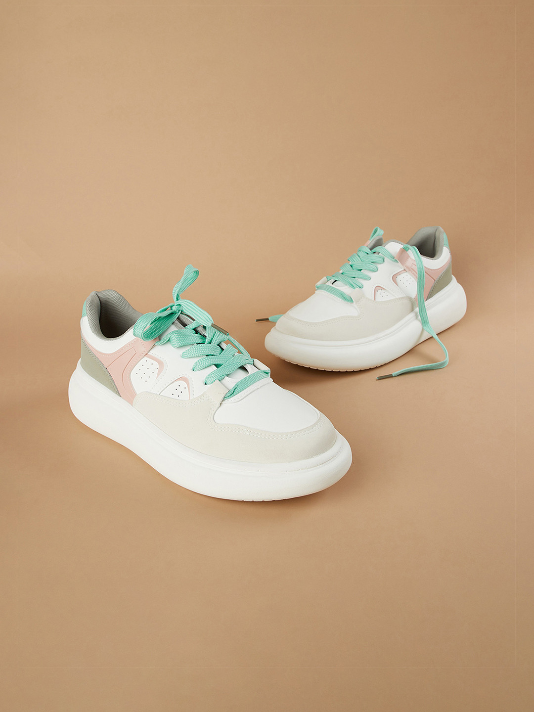 

Ginger by Lifestyle Women Colourblocked PU Sneakers, Beige