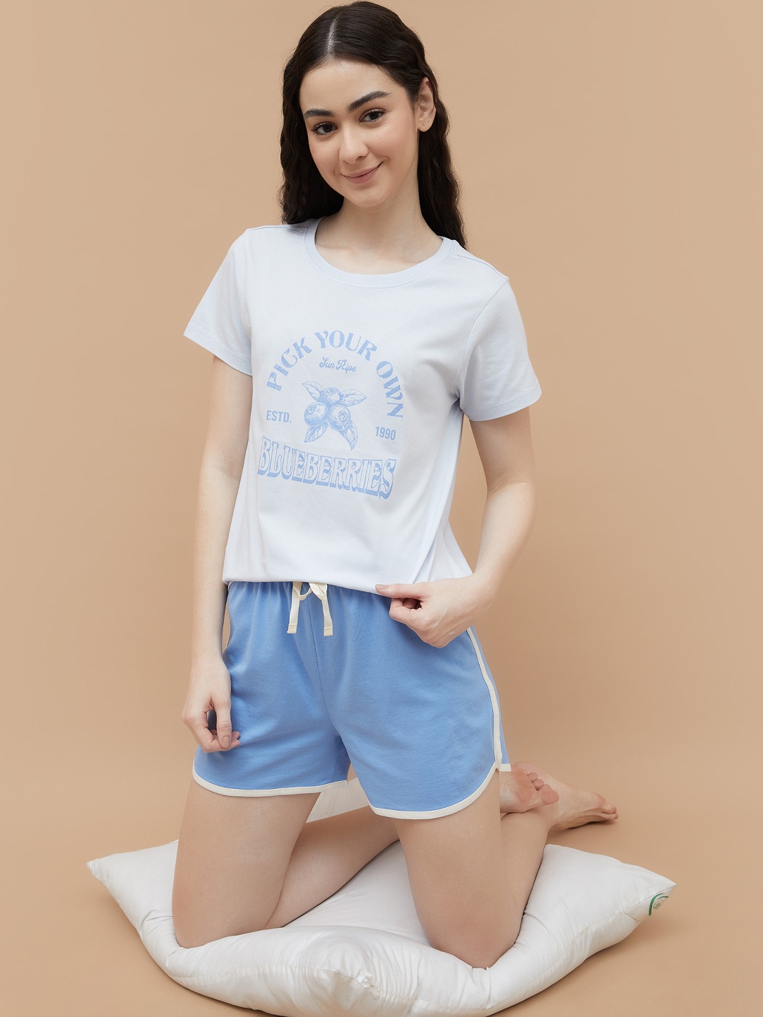 

Ginger by Lifestyle Women Typography Printed Round Neck Cotton T-shirt, Blue
