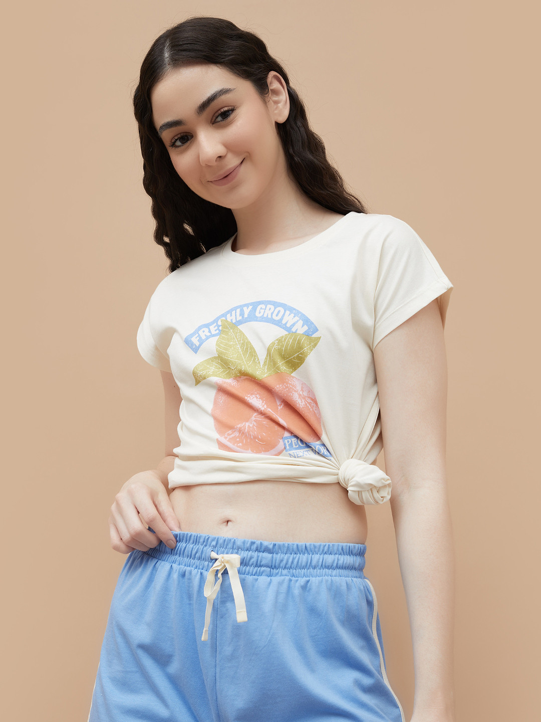 

Ginger by Lifestyle Women Typography Printed Round Neck Cotton T-shirt, White