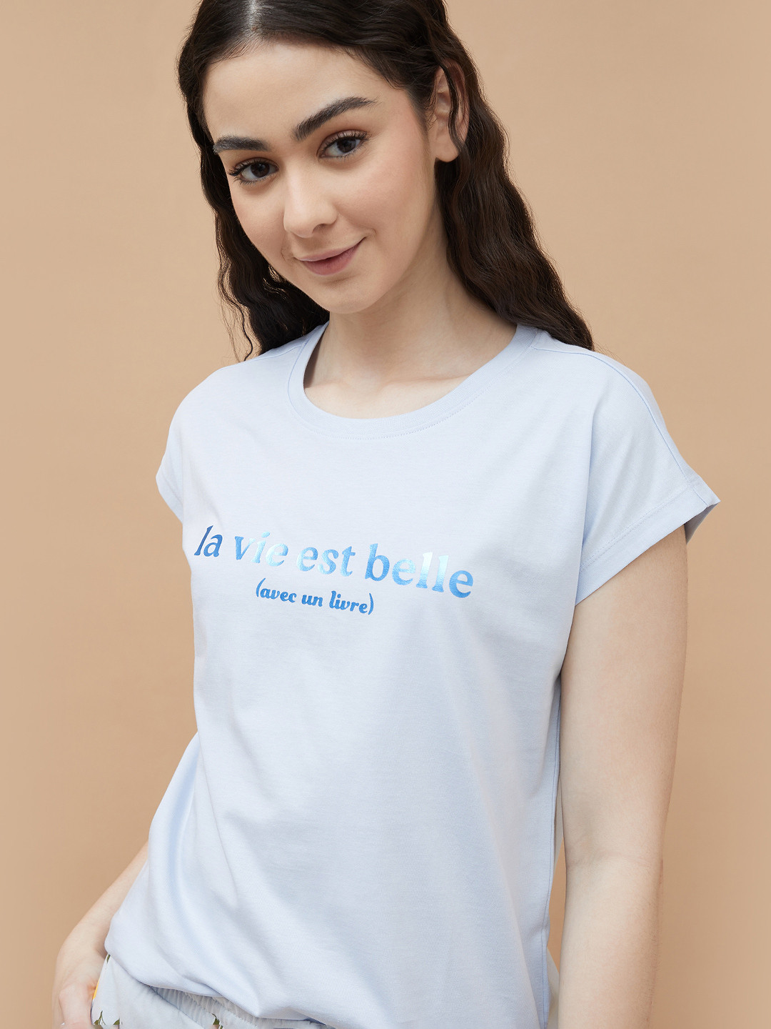 

Ginger by Lifestyle Women Printed Pockets T-shirt, Blue