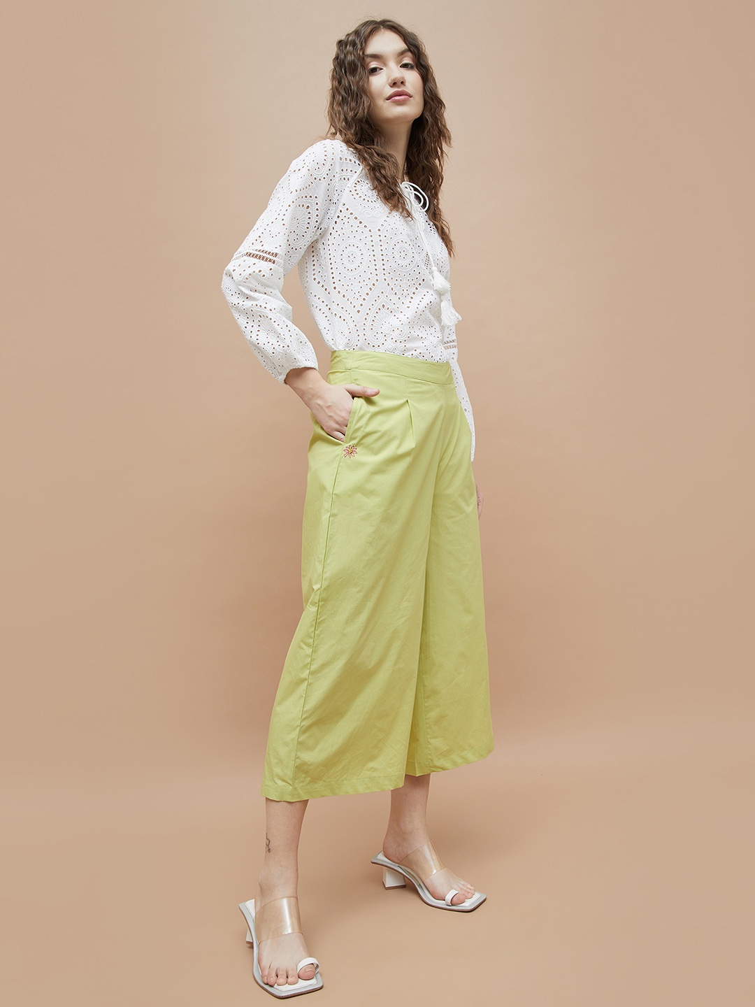 

Colour Me by Melange Women Pleated Joggers Trousers, Yellow