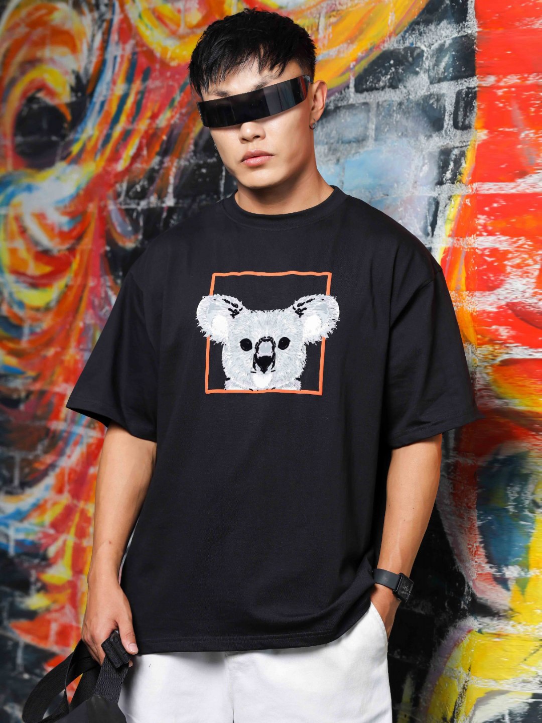 

House of Koala Unisex Graphic Printed Drop Shoulder Oversized T-Shirt, Black