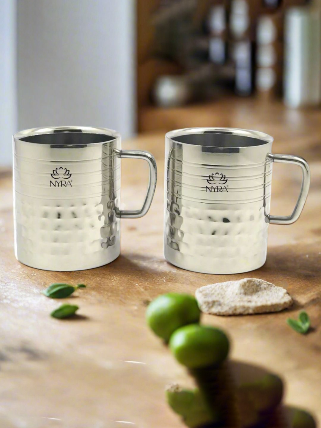 

Nyra Kitchenware Steel & Black 2 Pieces Textured Stainless Steel Glossy Cups-270 ml Each