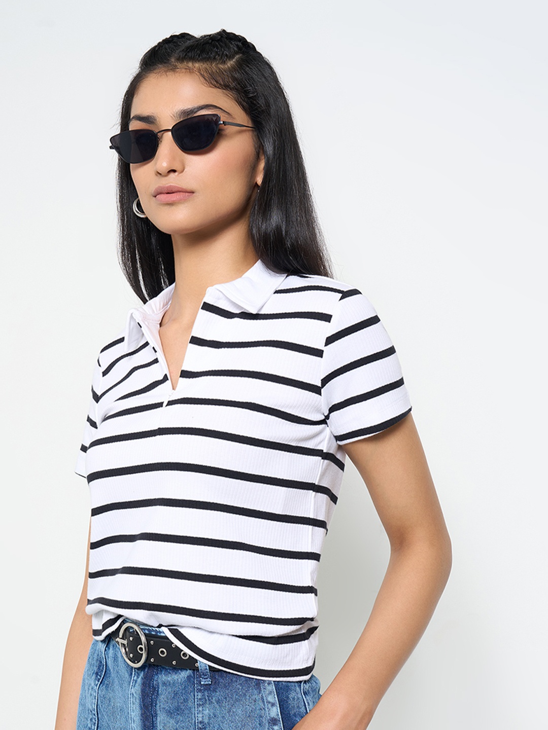 

SF JEANS by Pantaloons Cotton Shirt Style Top, White