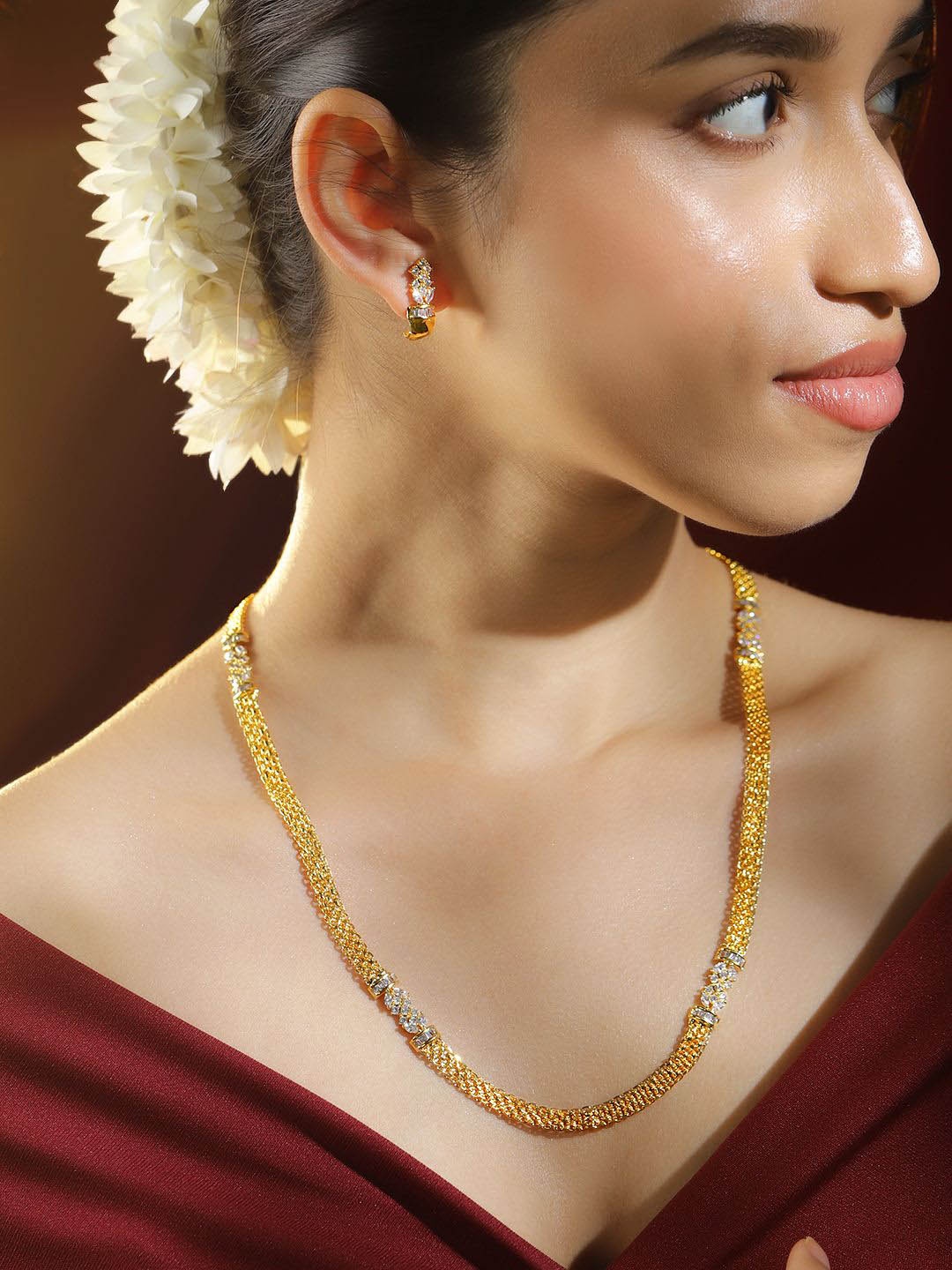 

Rubans Women 22K Gold-Plated AD & Cubic Zirconia Studded Necklace & Earrings Set