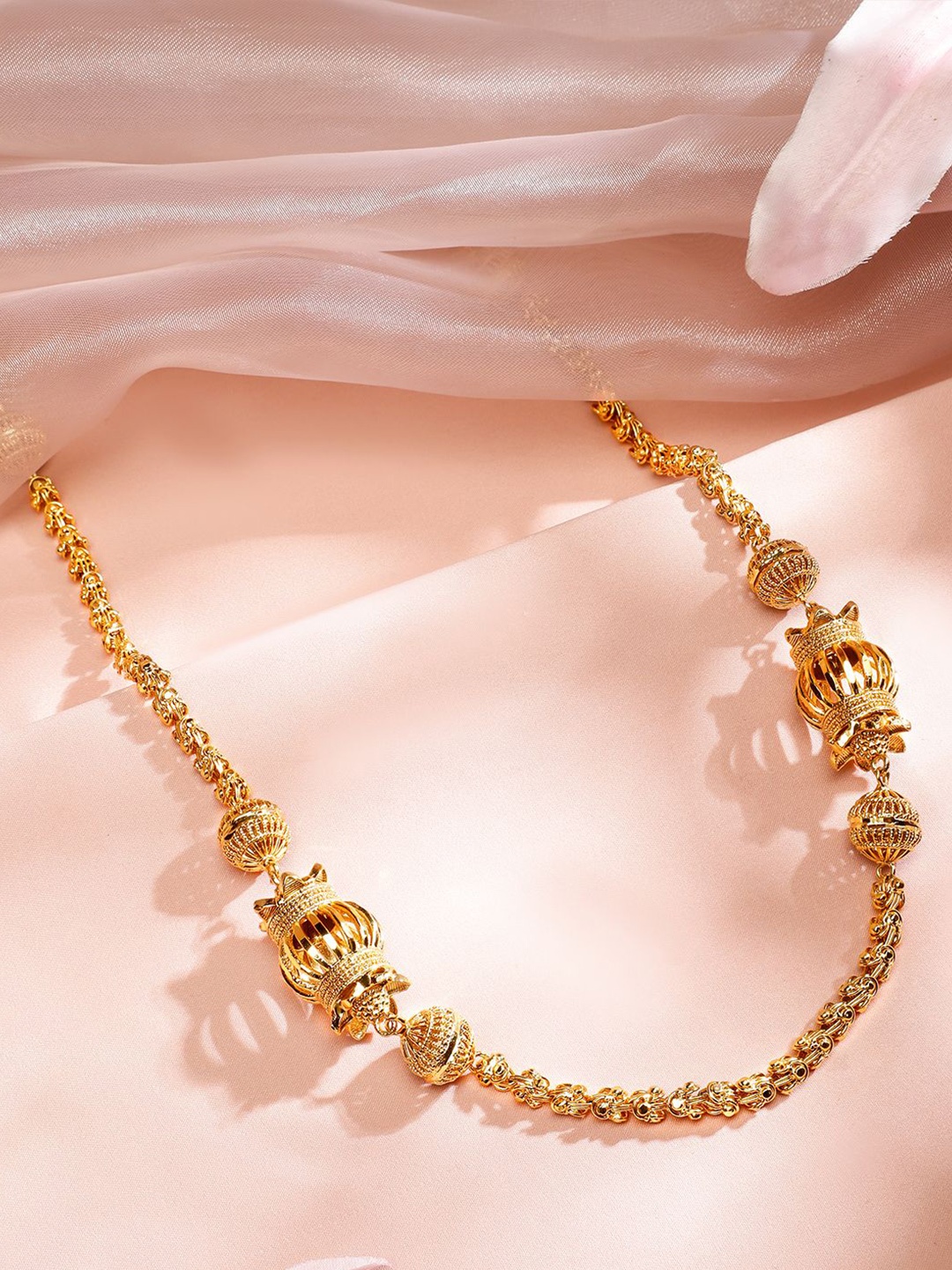 

Rubans Women 22K Gold-Plated Handcrafted Long Necklace with Ornate Beaded Motifs