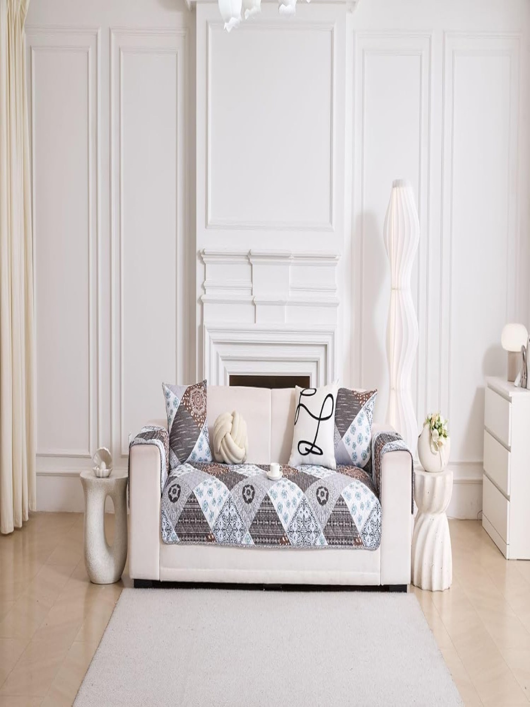 

HomeCloud Grey & White Printed Cotton 2 Piece Sofa Cover