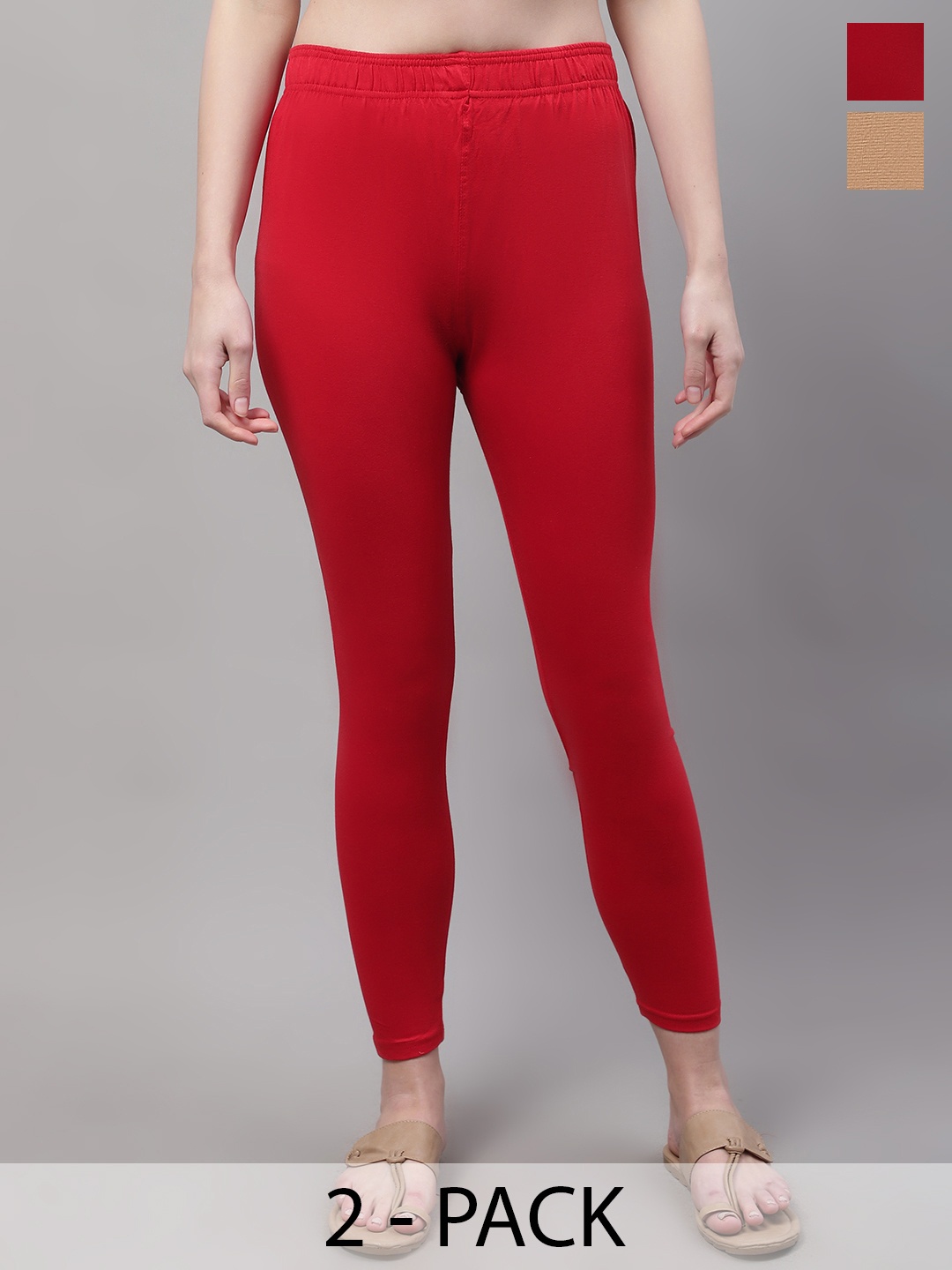 

Valles365 by S.C. Women Pack Of 2 Cotton Plus Size Ankle Length Leggings, Red