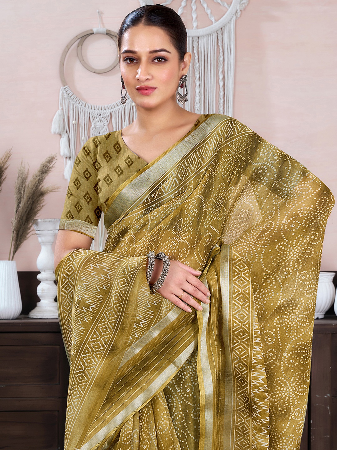 

KALINI Bandhani Zari Saree, Mustard